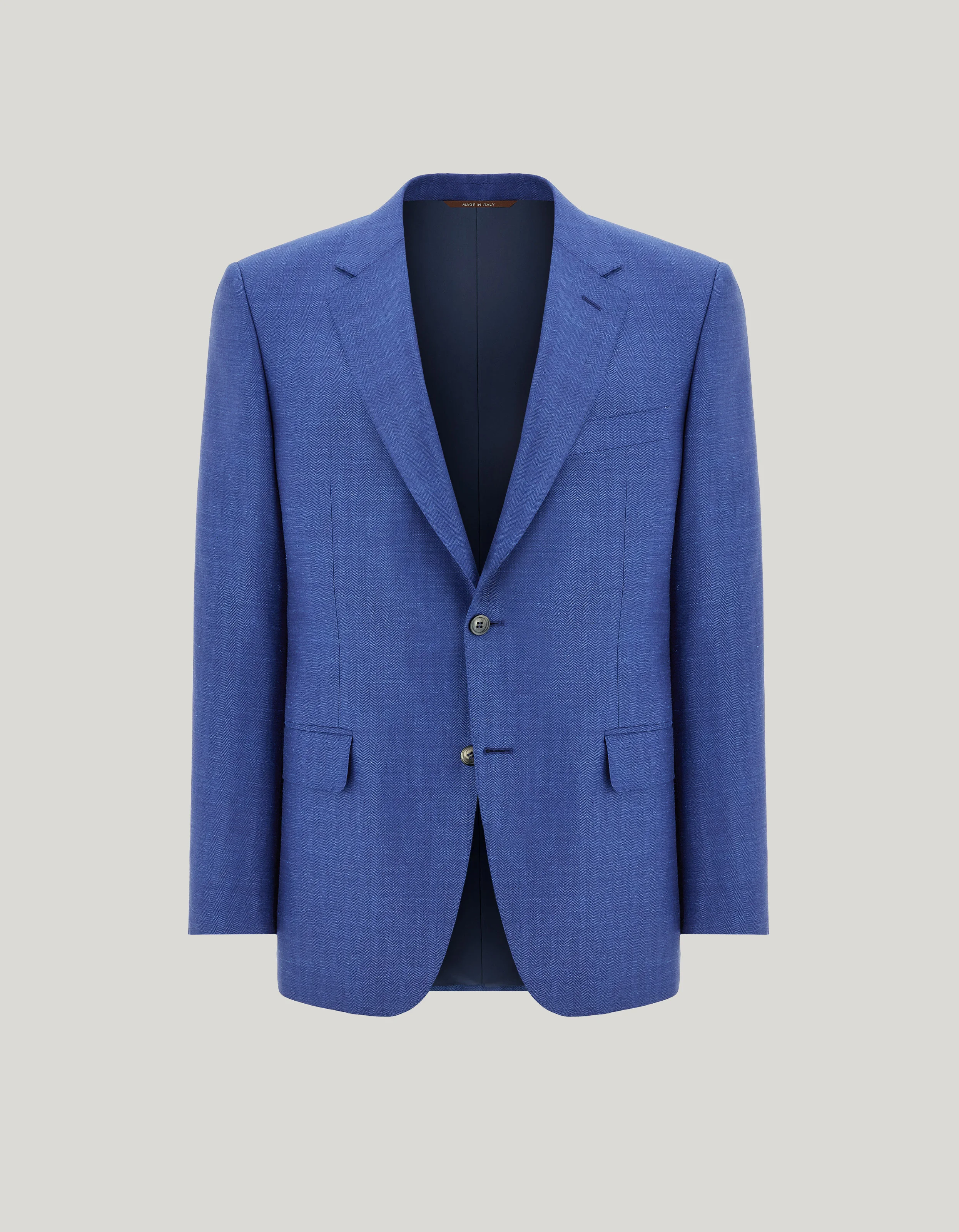 LIGHT BLUE AND BLUE WOOL, SILK AND LINEN REGULAR-FIT JACKET - 1