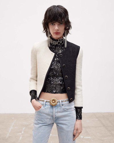 SAINT LAURENT fitted top in embroidered tulle with sequins outlook