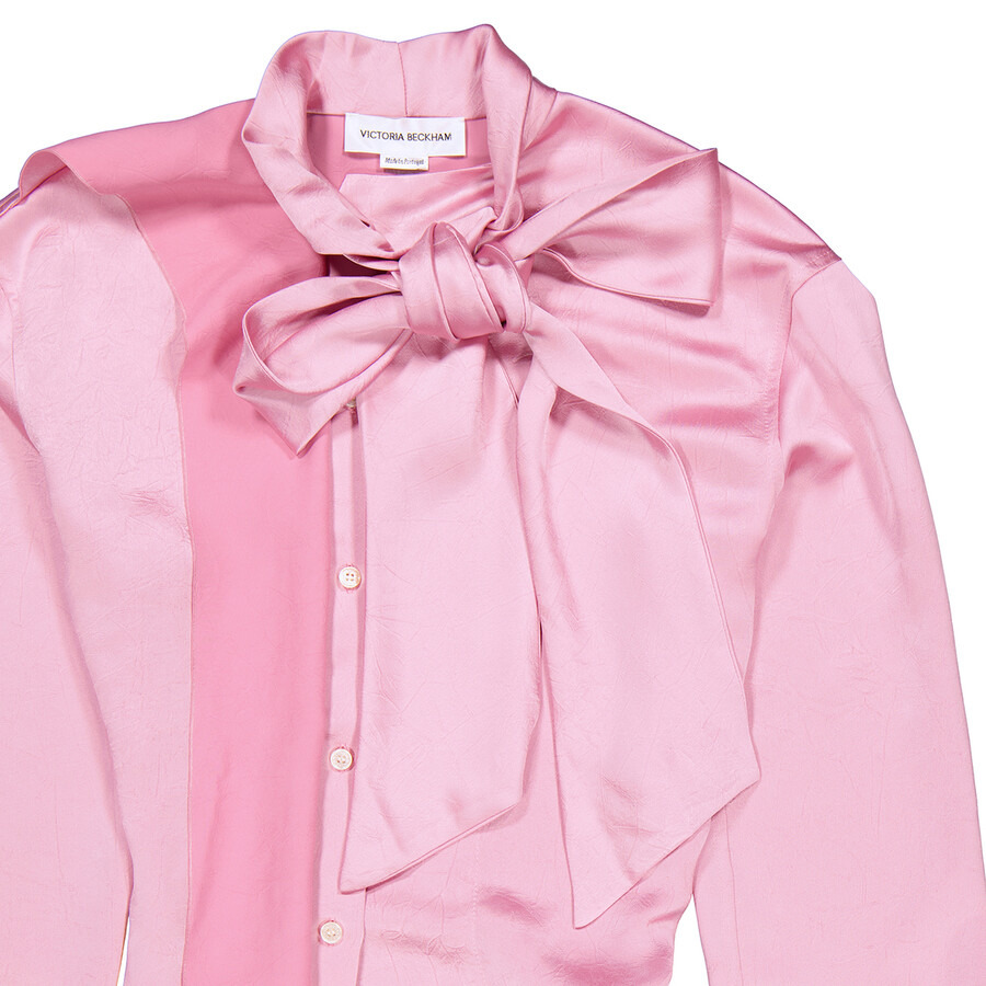 Victoria Beckham Ladies Rose Satin Scarf Neck Blouse - 2