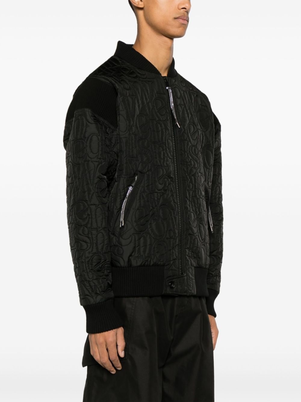 logo-stitch quilted bomber jacket - 3