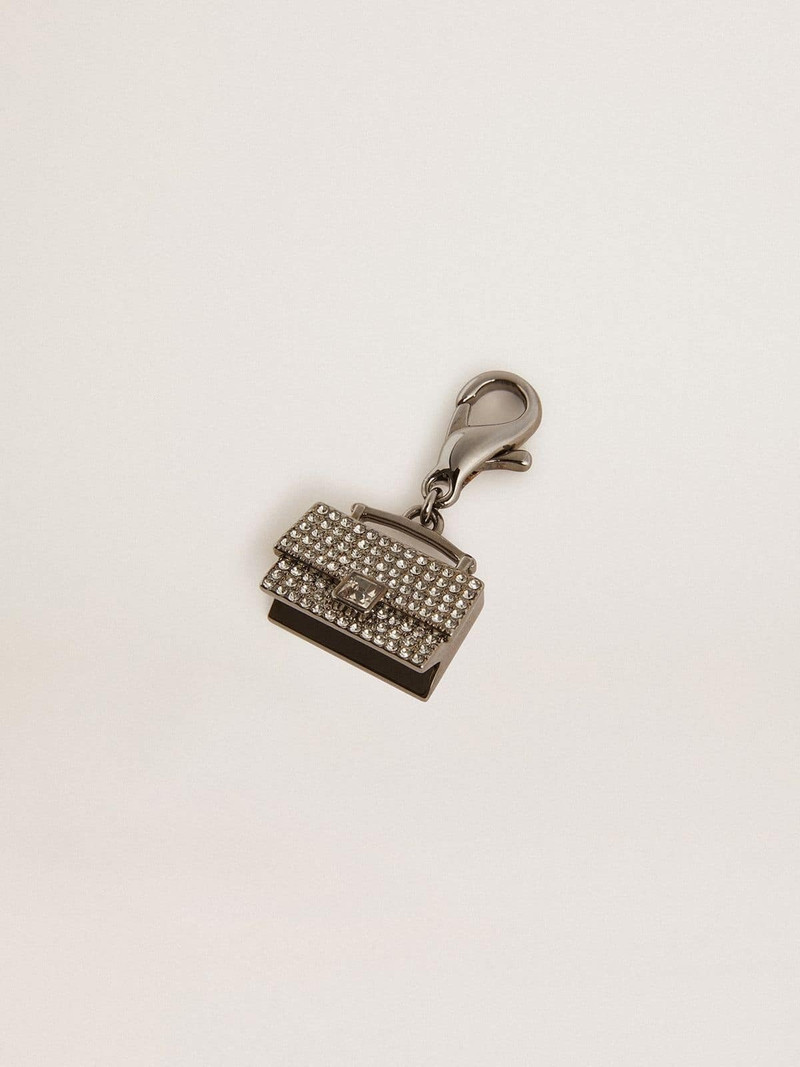 Golden Goose Purse-shaped charm in silver-colored brass with crystals outlook