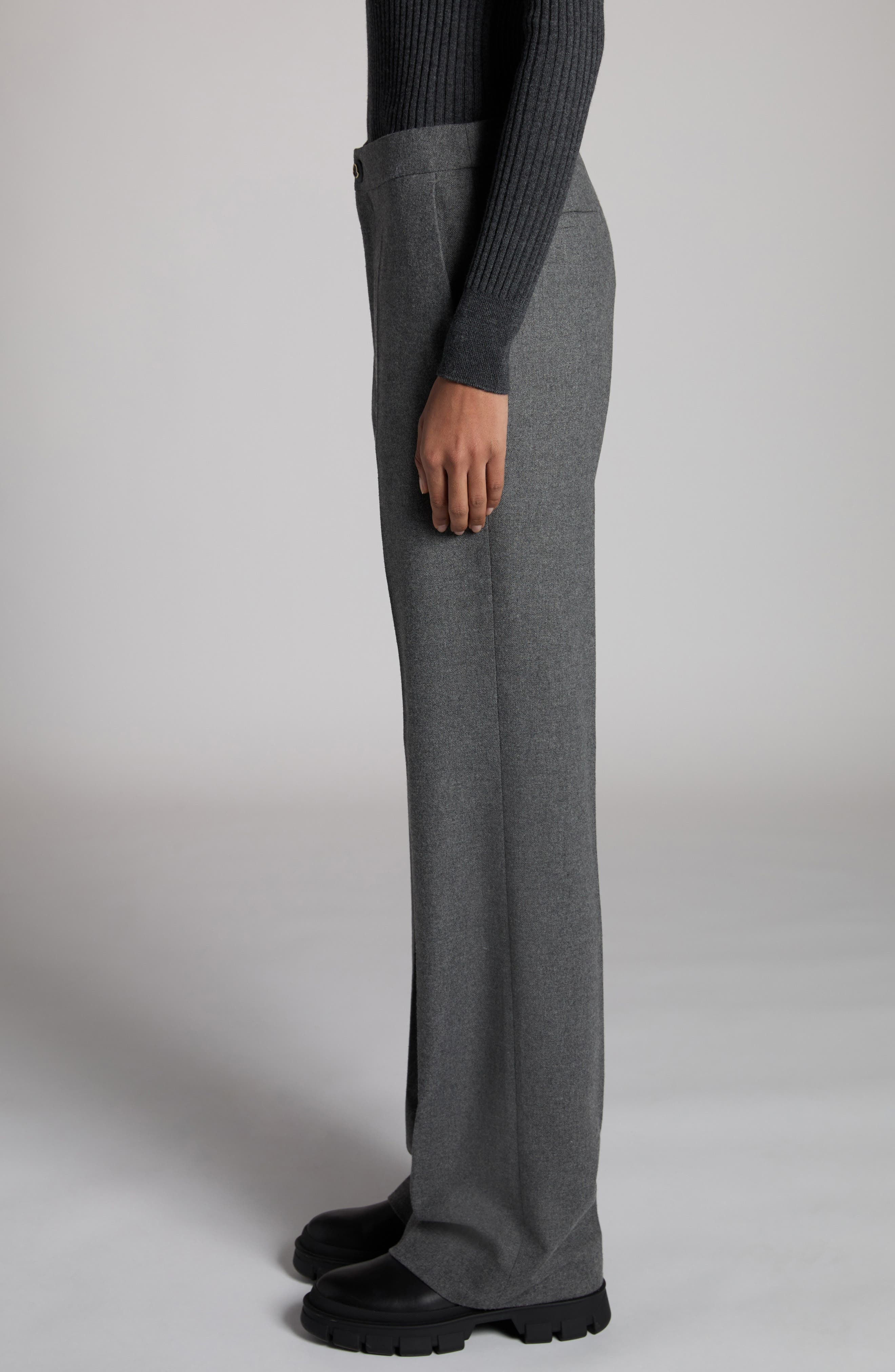 Moncler Wool Blend Straight Leg Pants in Grey at Nordstrom - 4