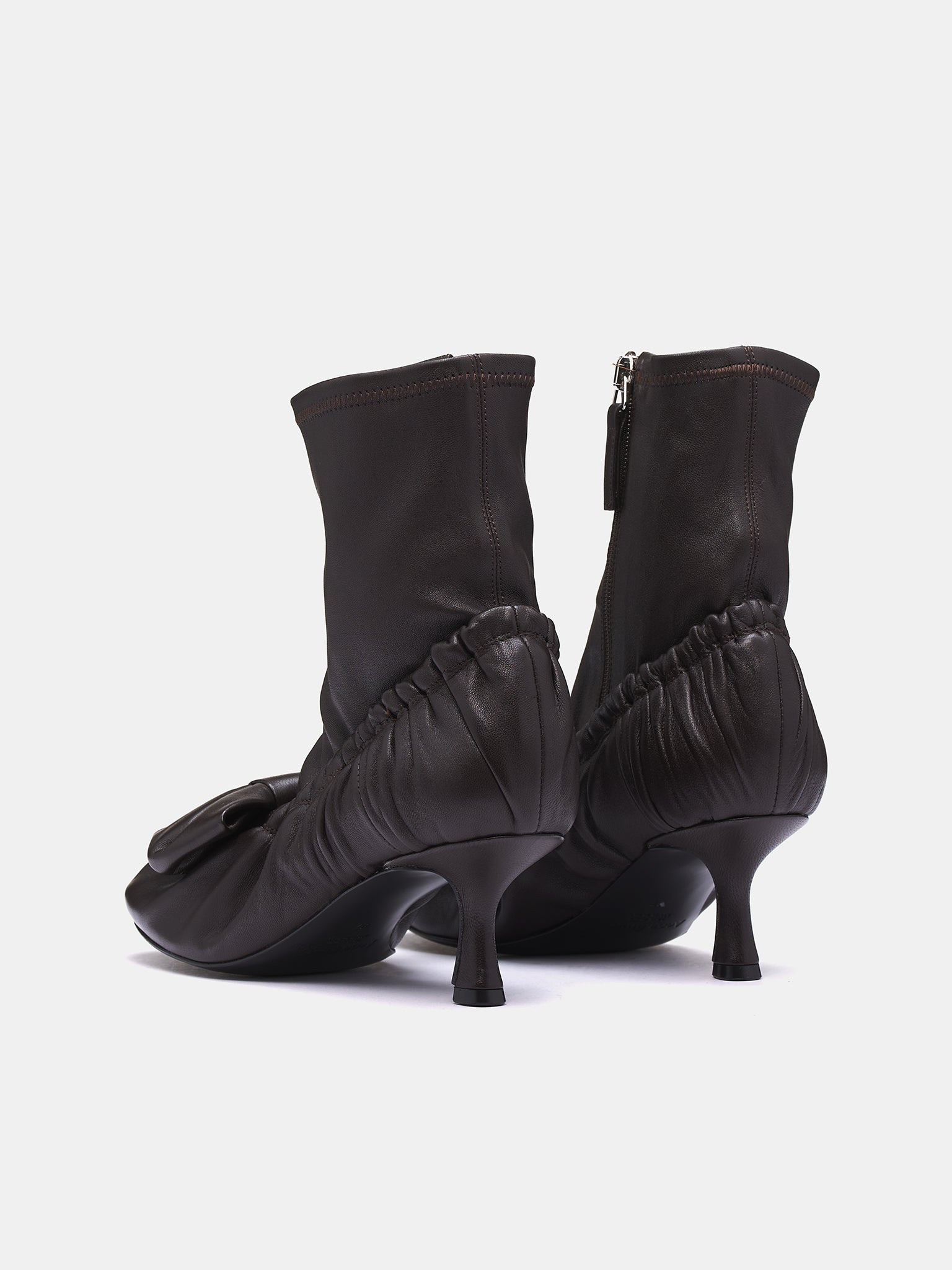 Leather Bow Ankle Boots - 5