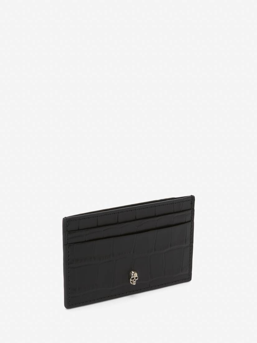 Embossed Croc Card Holder in Black - 2