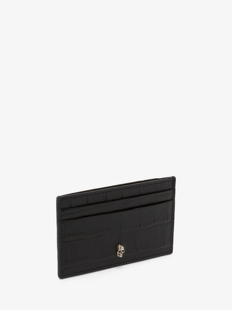 Alexander McQueen Embossed Croc Card Holder in Black outlook