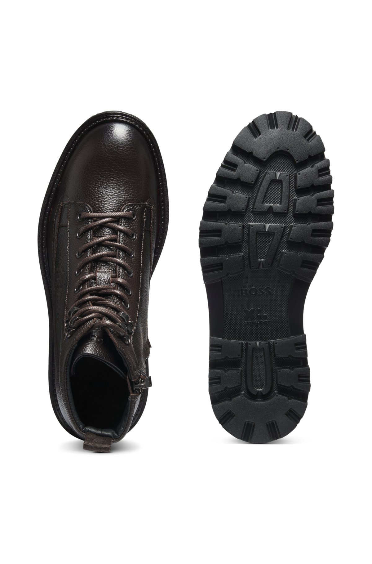 GRAINED-LEATHER HALF BOOTS WITH HIKING-STYLE LACES - 4
