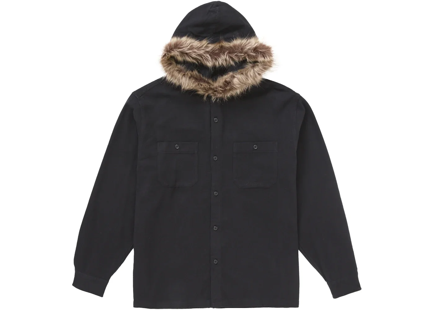 Supreme Fur Trim Flannel Hooded Shirt Black - 1