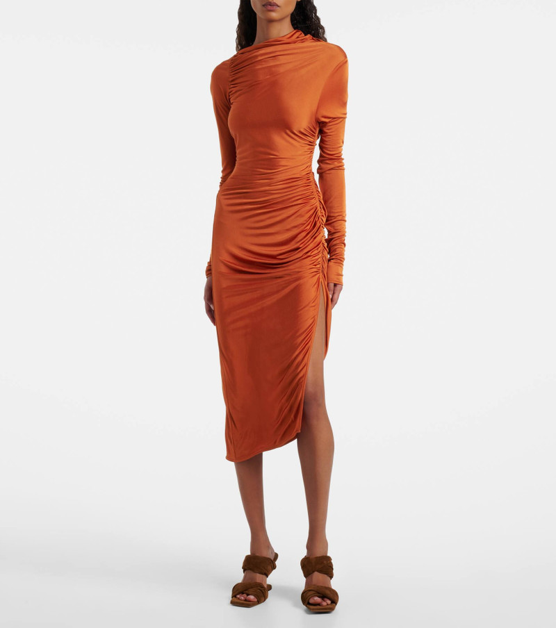 Rick Owens Svita ruched satin jersey midi dress outlook