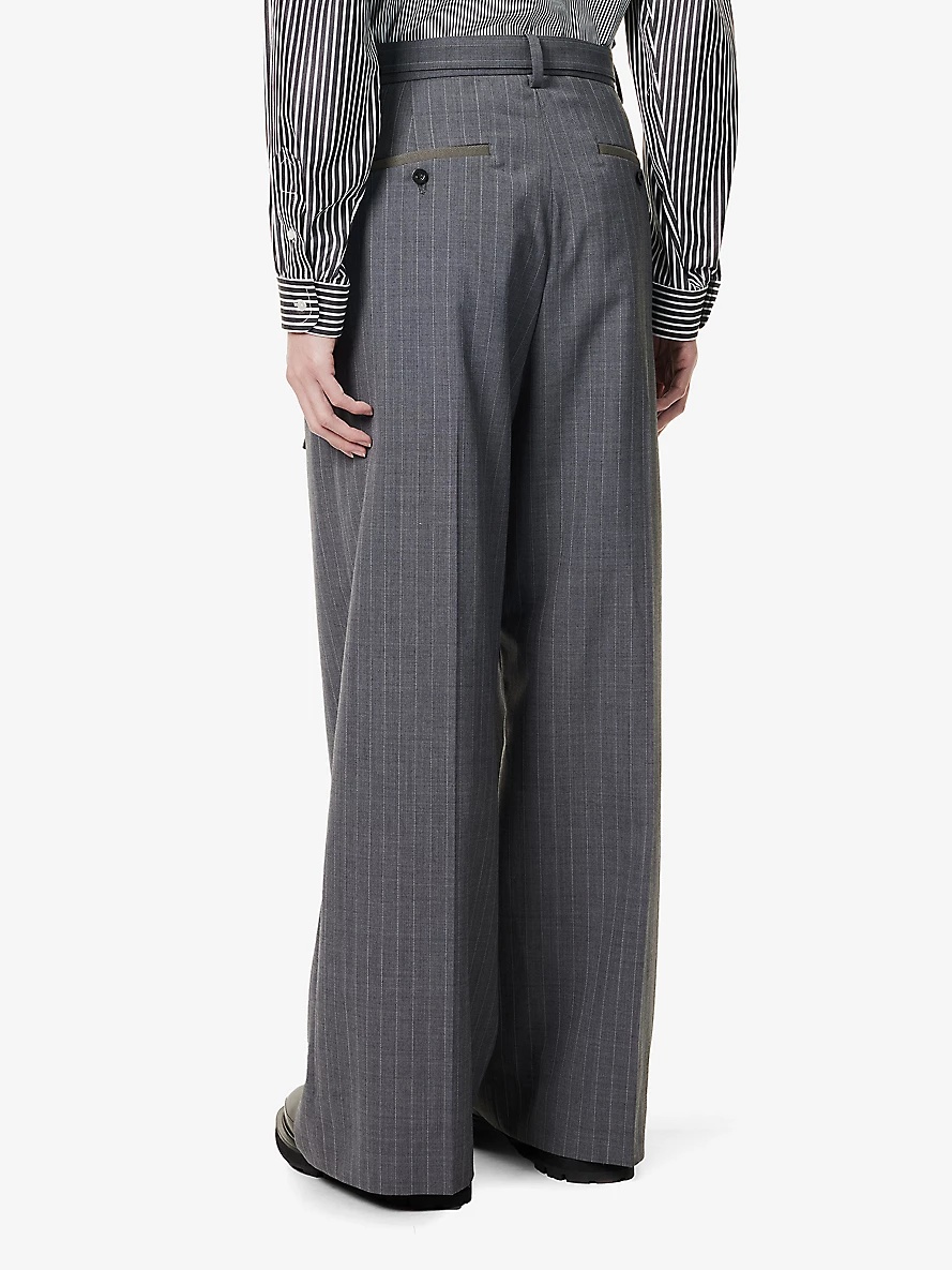 Chalk Stripe buckle-belt relaxed-fit wide-leg woven trousers - 4