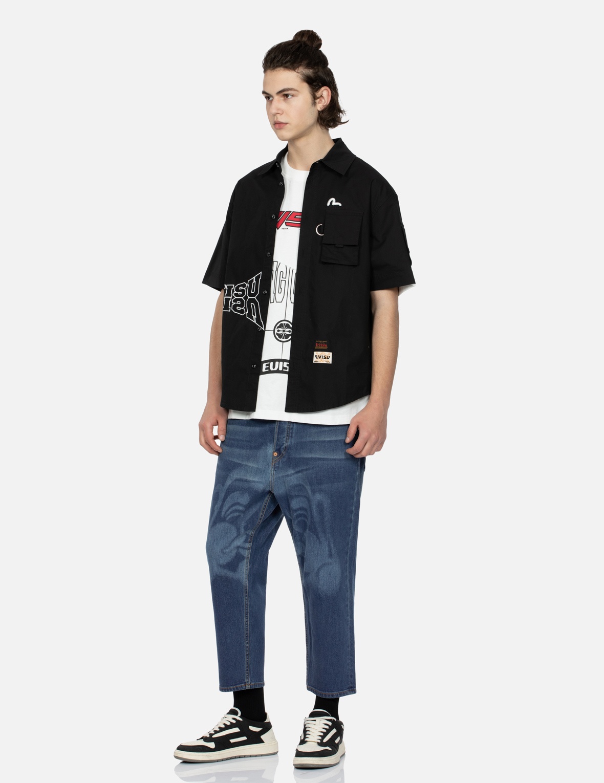 STENCIL GODHEAD DISCHARGED PRINT CROPPED-FIT JEANS #2027 - 3