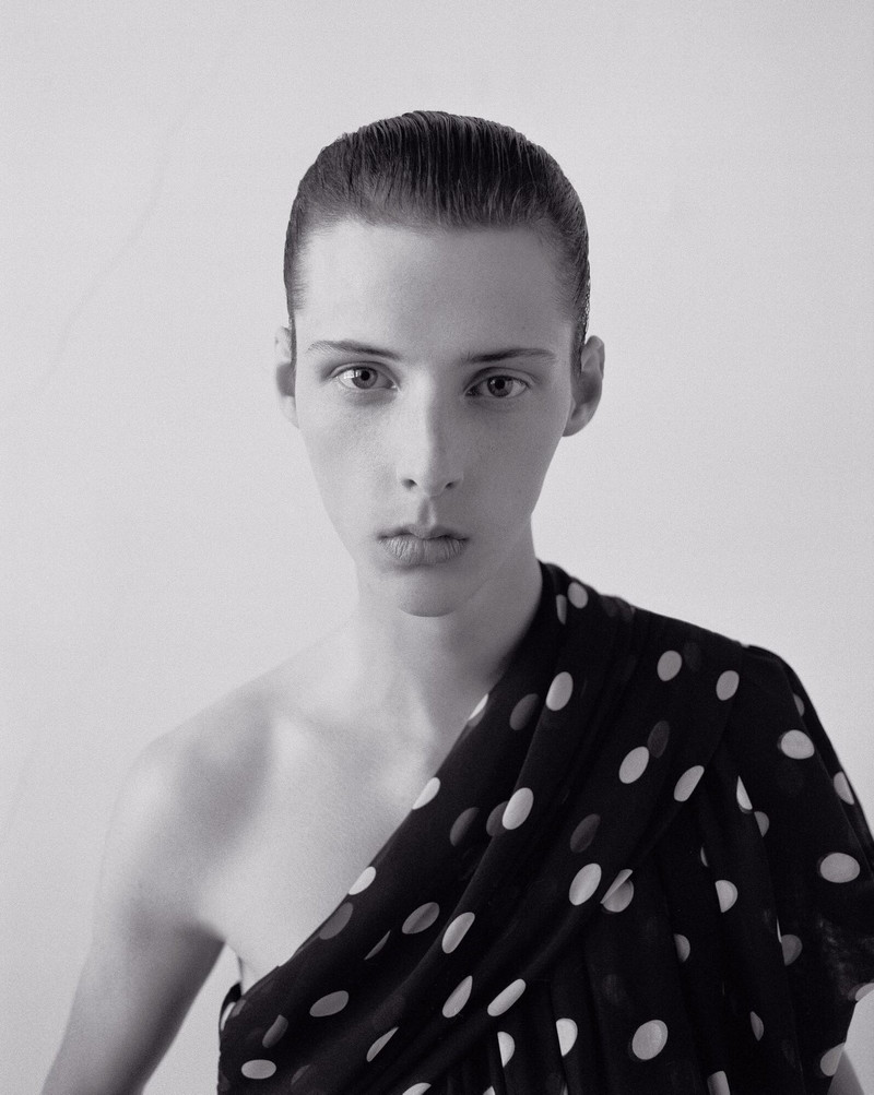 SAINT LAURENT draped one-shoulder top in dotted silk muslin outlook
