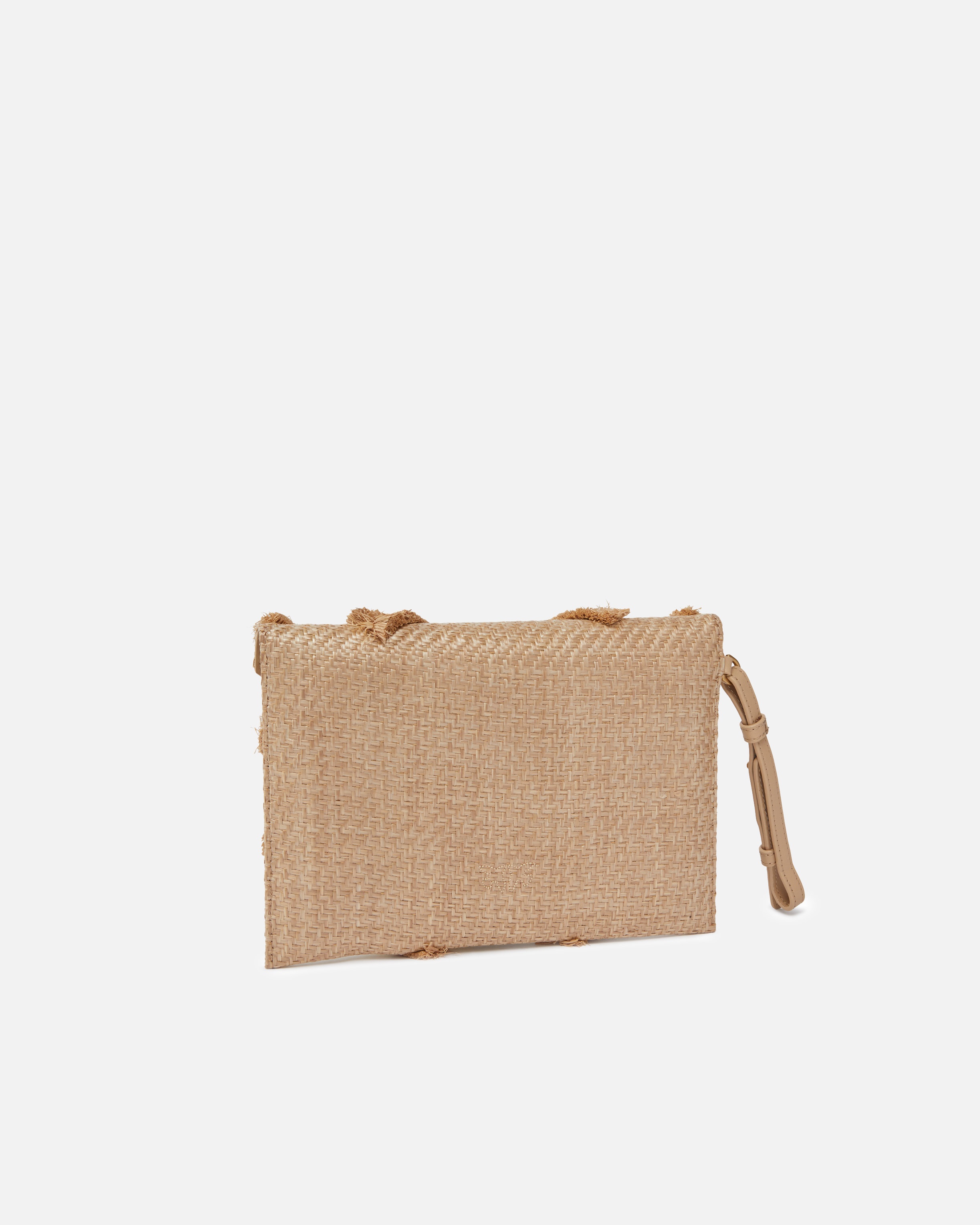FLAT CLUTCH BAG IN FRINGED CHEVRON RAFFIA - 2