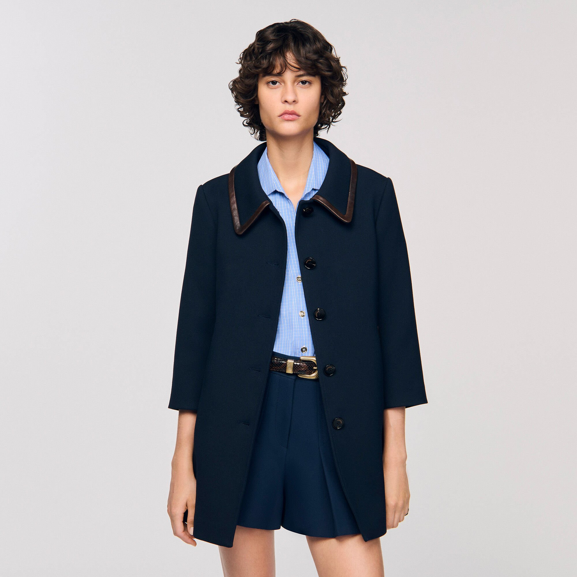 COAT WITH LEATHER STRIPES - 4
