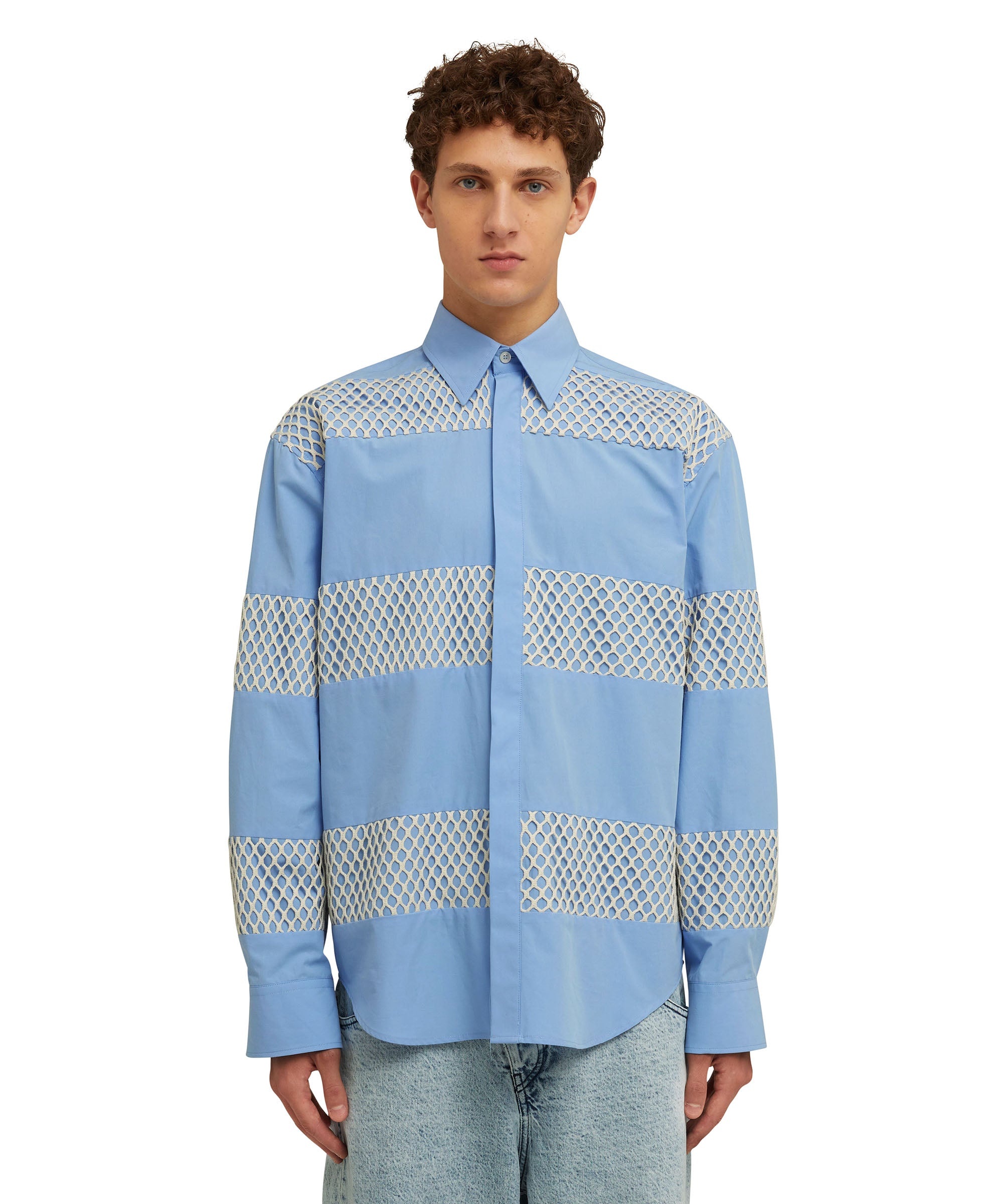 Organic poplin cotton shirt with mesh details - 3