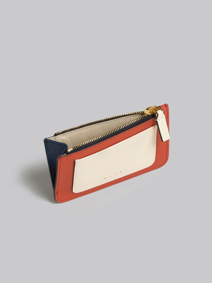 ORANGE CREAM AND DEEP BLUE SAFFIANO LEATHER CARD CASE - 2