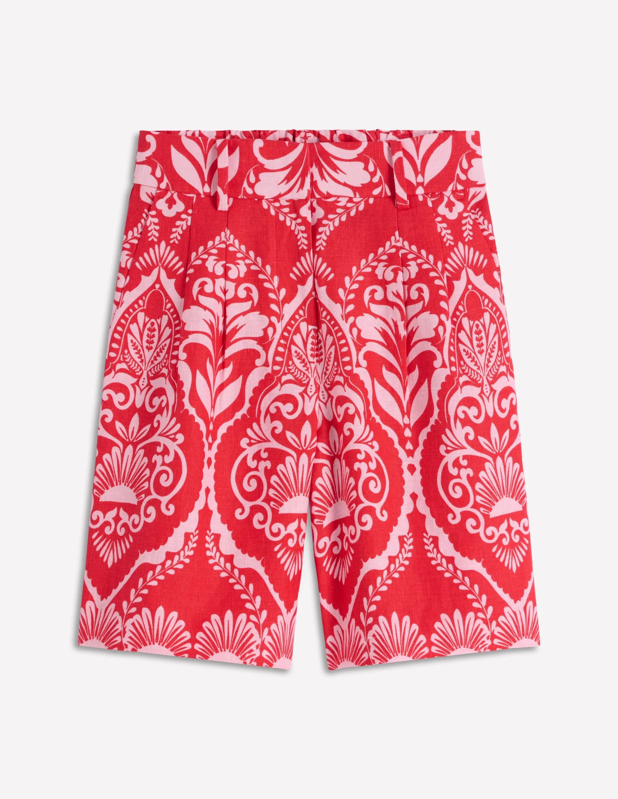 Kensington Linen Shorts-Poppy Red, Ornamental Garden - 1