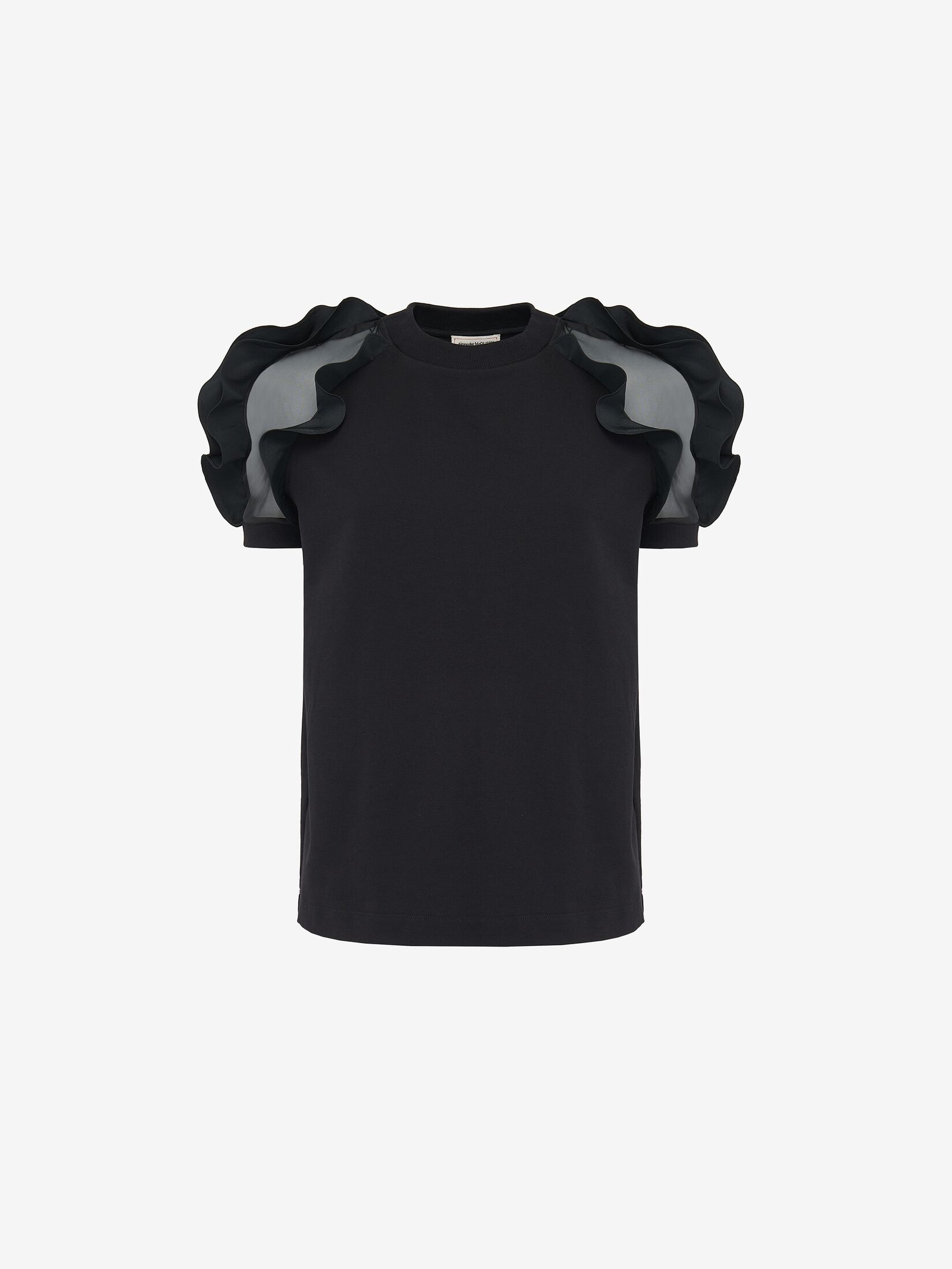 Women's Ruffle Detail T-shirt in Black - 1