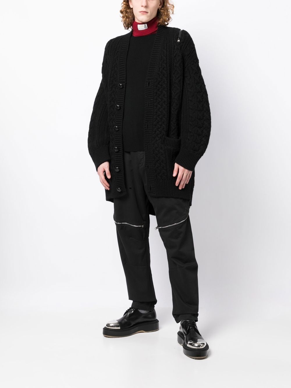 zip-detail Aran-knit cardigan - 2