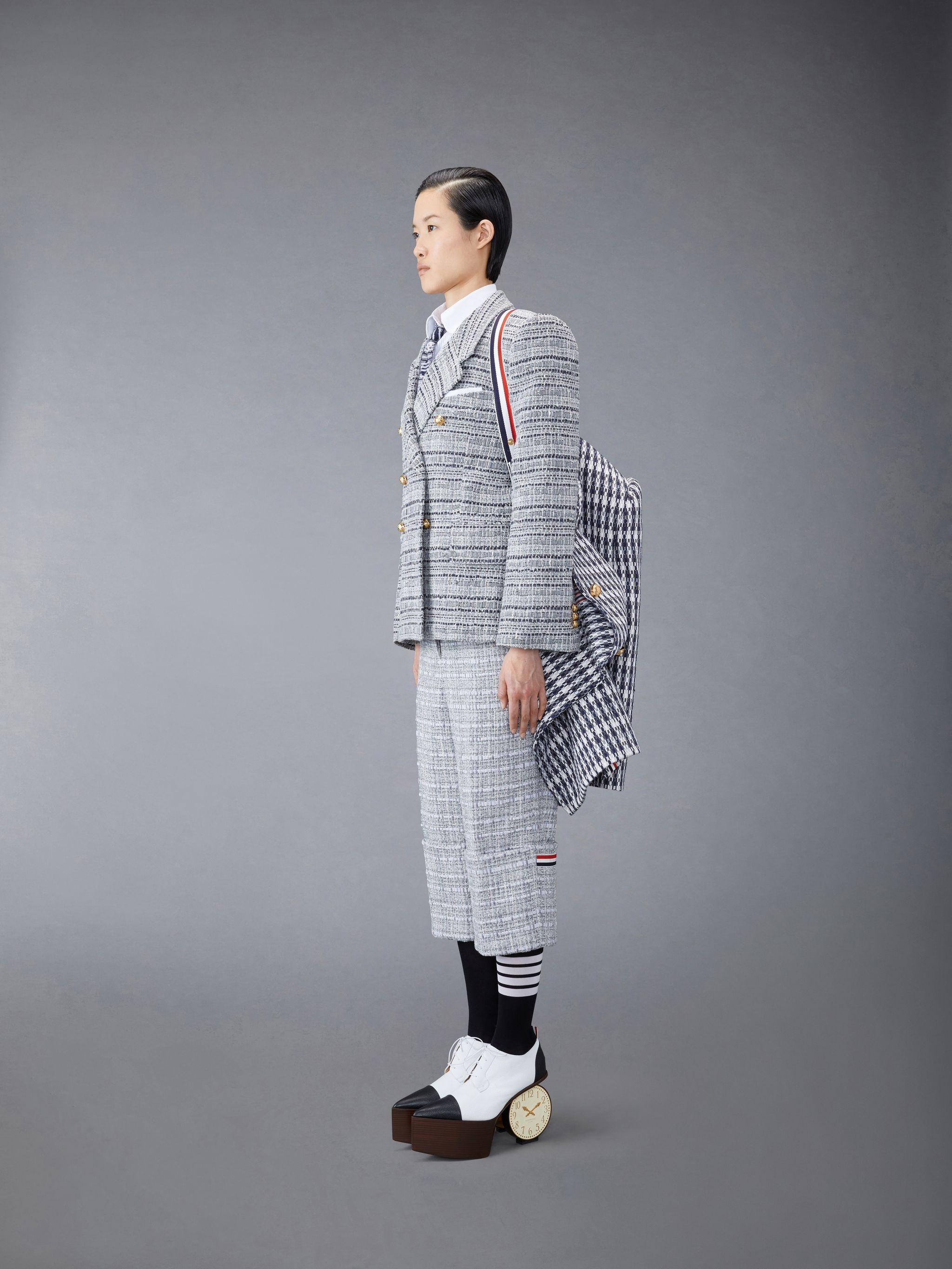 GROSGRAIN TWEED OVERSIZED BAL COLLAR OVERCOAT - 4