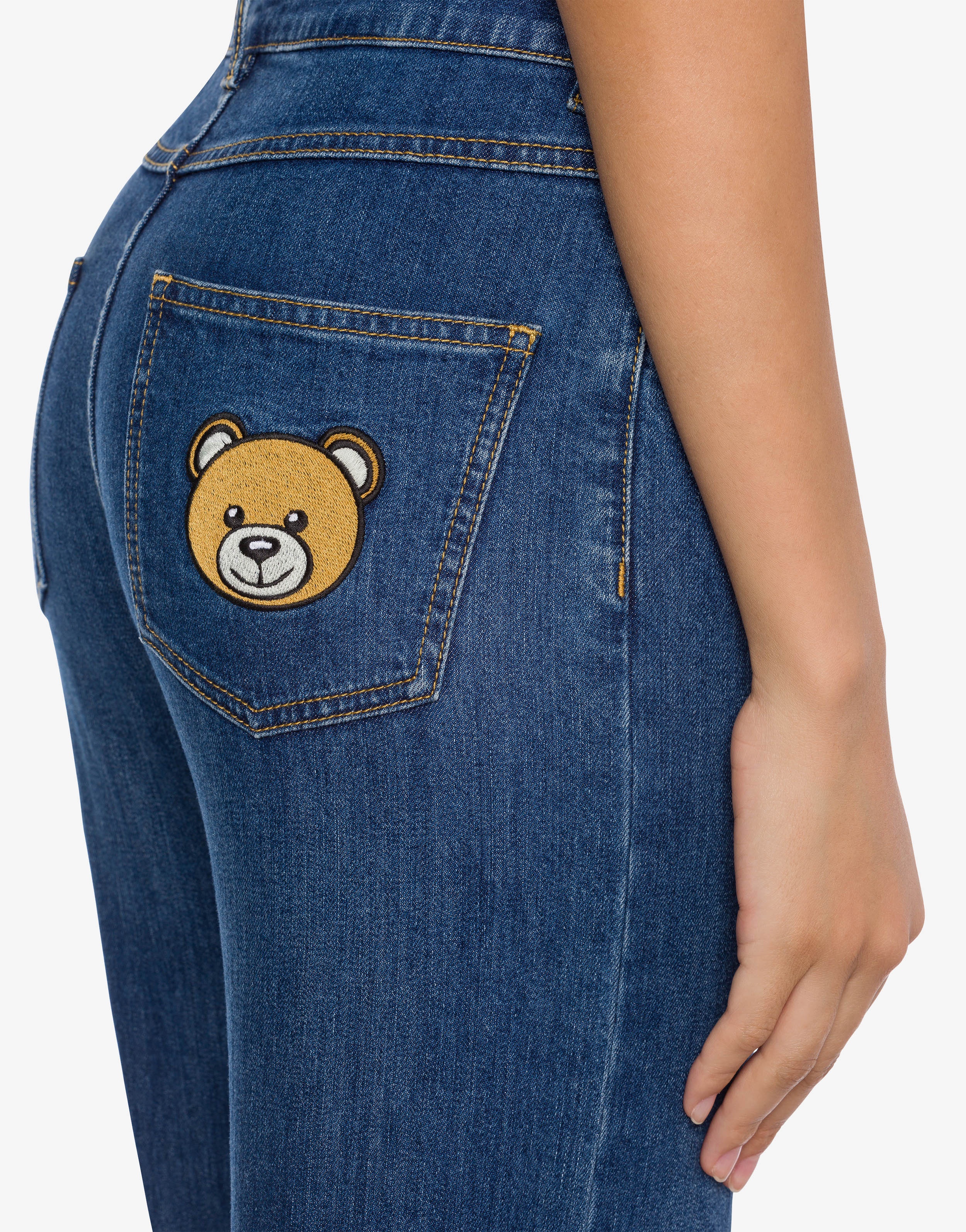 TEDDY EMBROIDERY STRETCH DENIM TROUSERS - 4