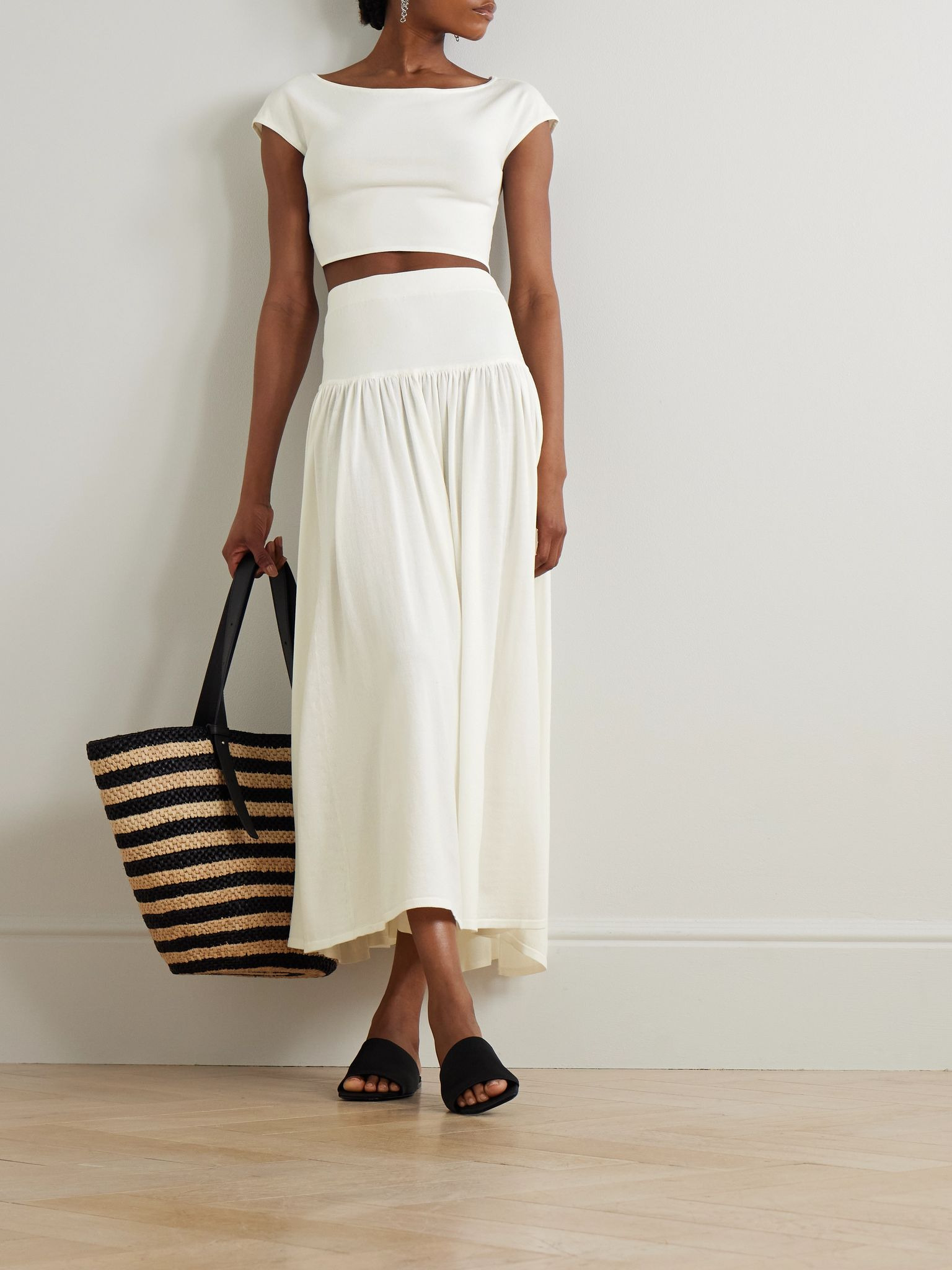 Polly cropped knitted T-shirt Ivory - 2