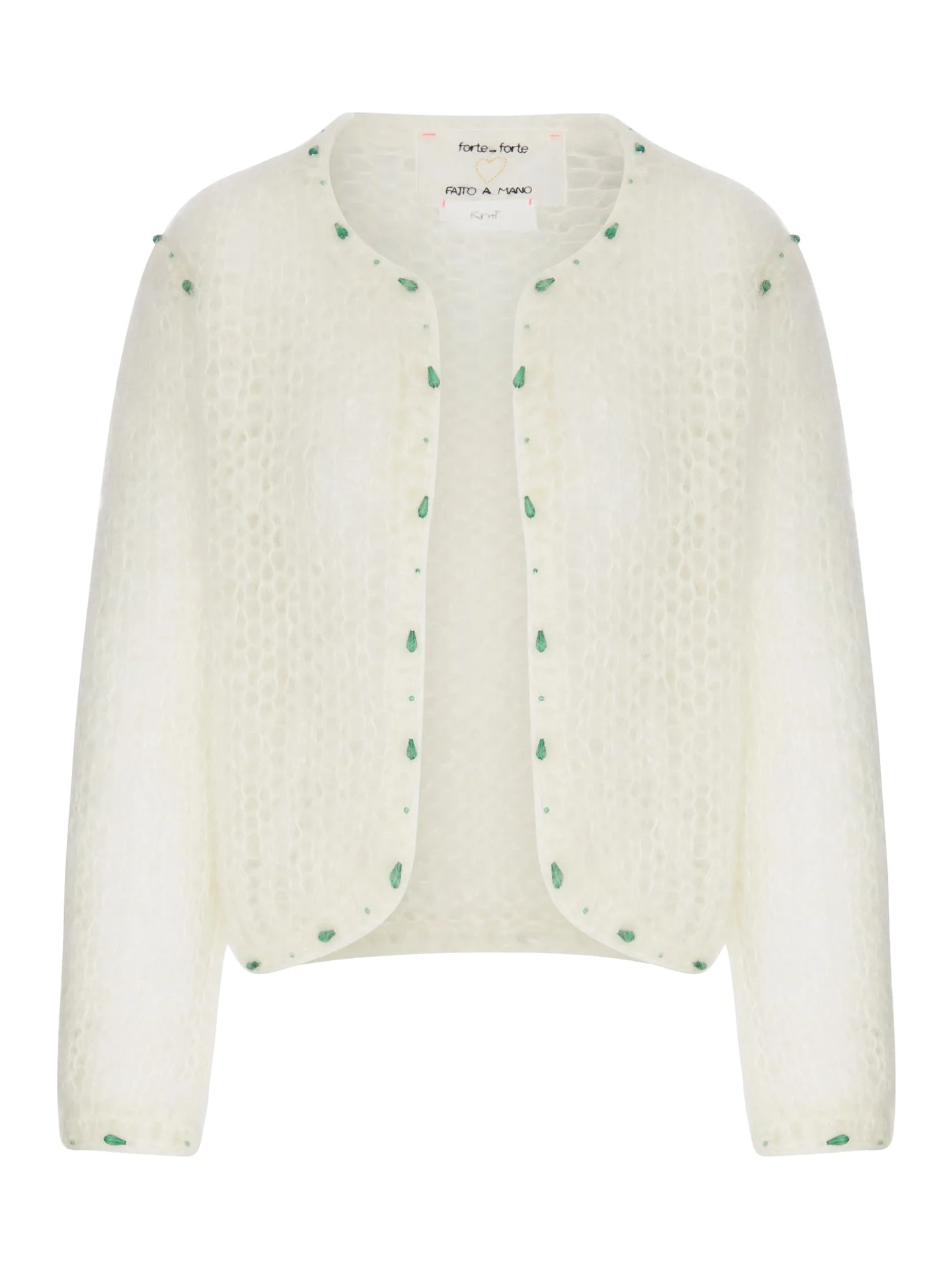 SHORT CARDIGAN IN OPENWORK KNIT WITH EMBROIDERY - 1