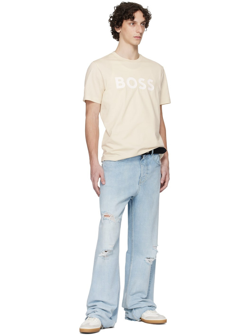 BOSS Beige Cotton-Jersey Logo Print T-shirt outlook