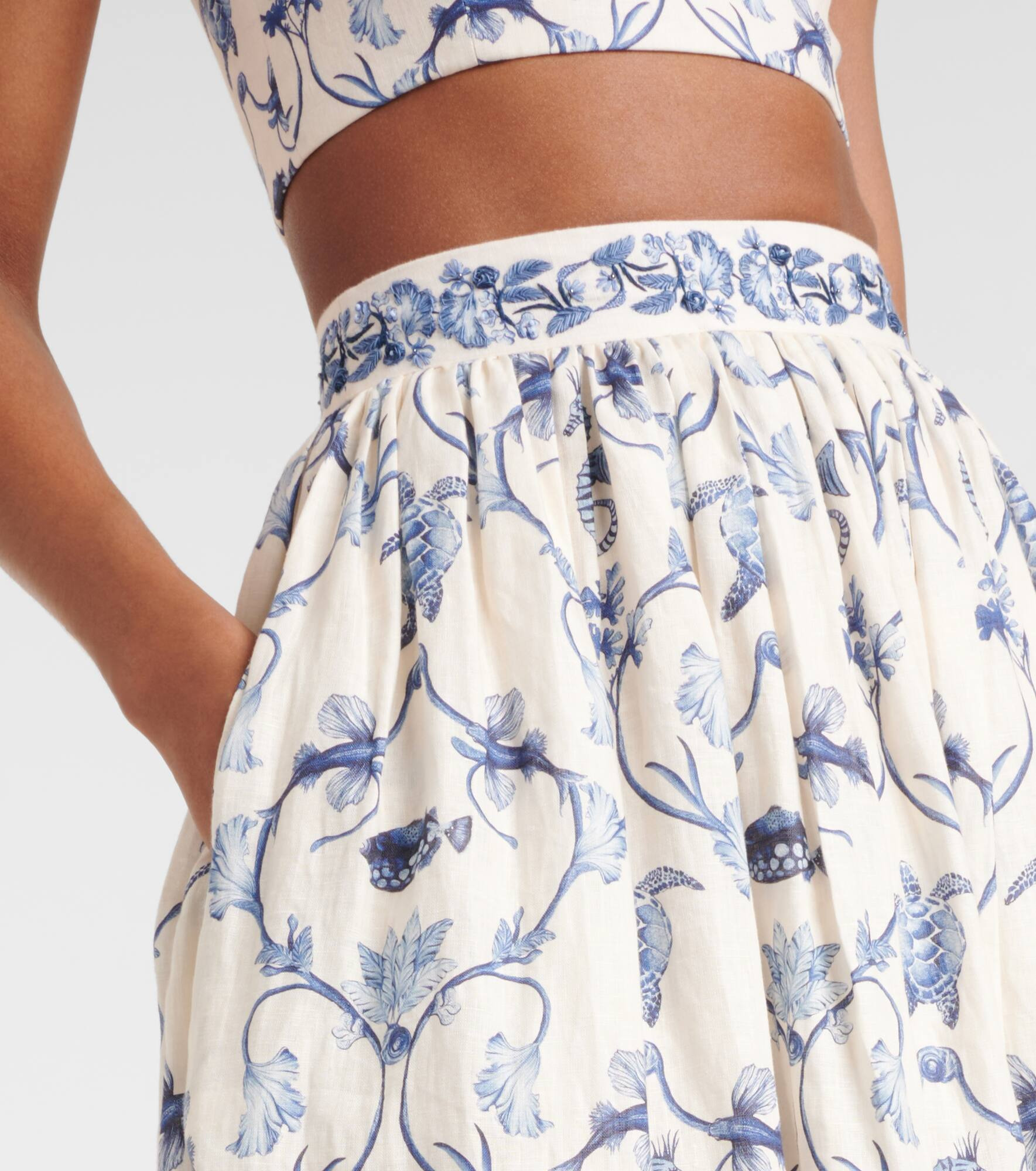 Printed high-rise linen maxi skirt - 4