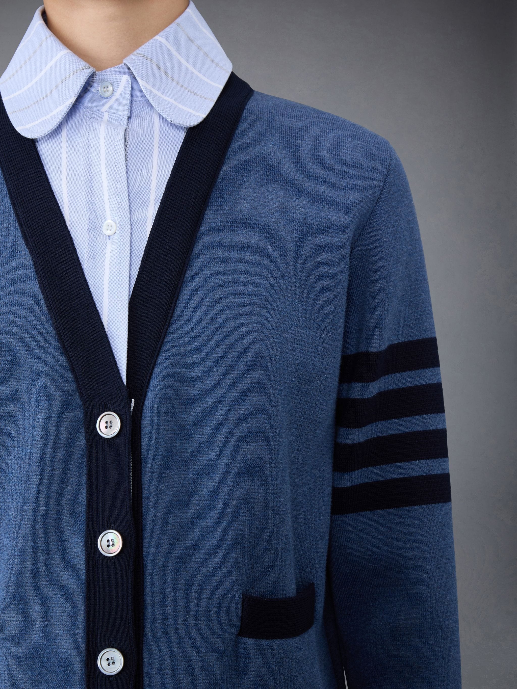 Cotton Milano and Oxford 4-Bar Round Collar Shirt and Cardigan Combo - 6