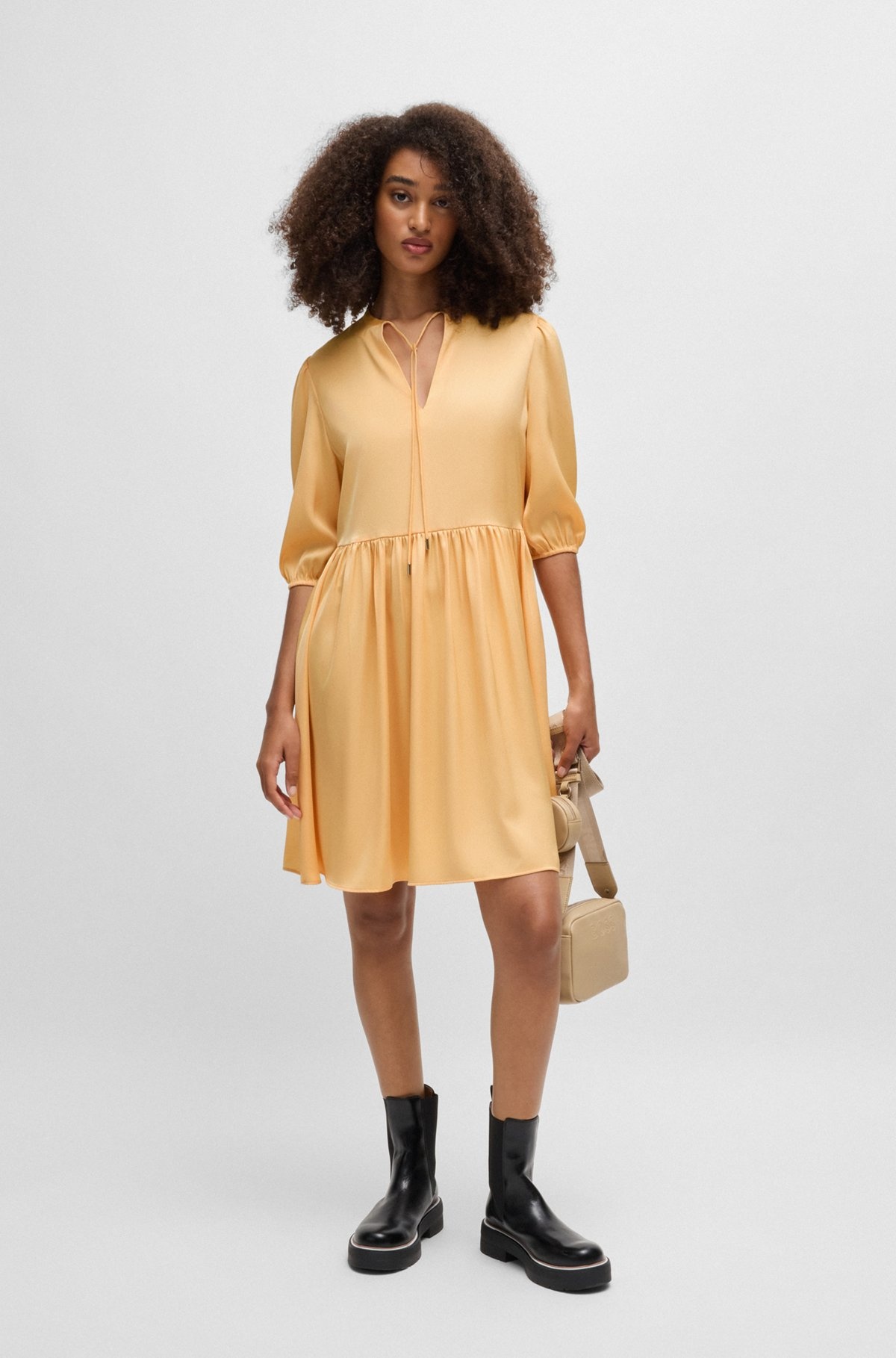 HAMMERED-SATIN DRESS WITH TIE NECKLINE - 2