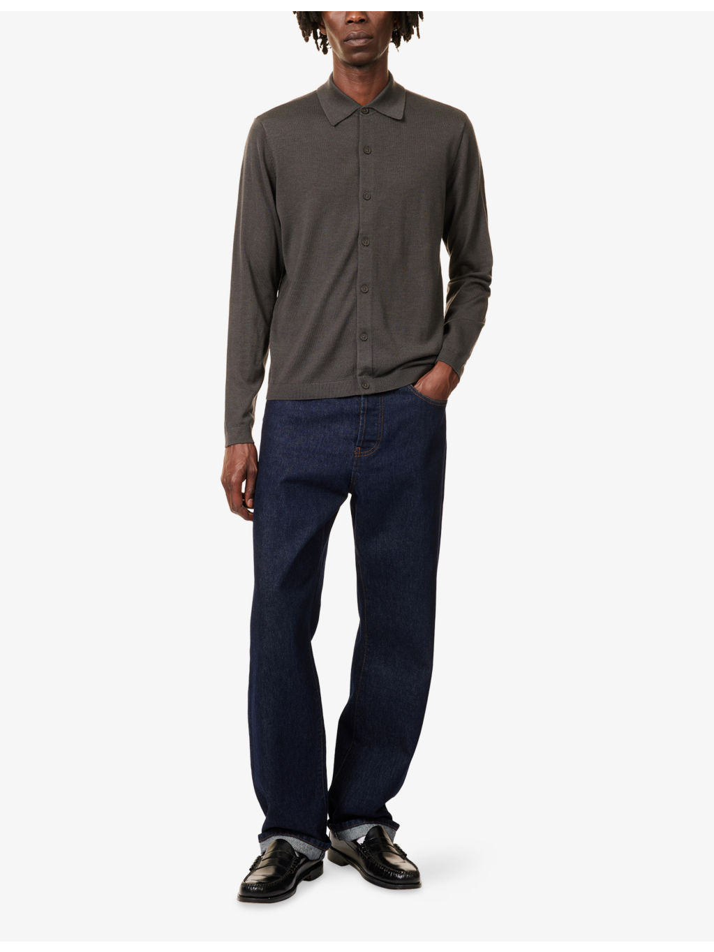 Polo Collar Fine-Knit Virgin-Wool Cardigan - 2