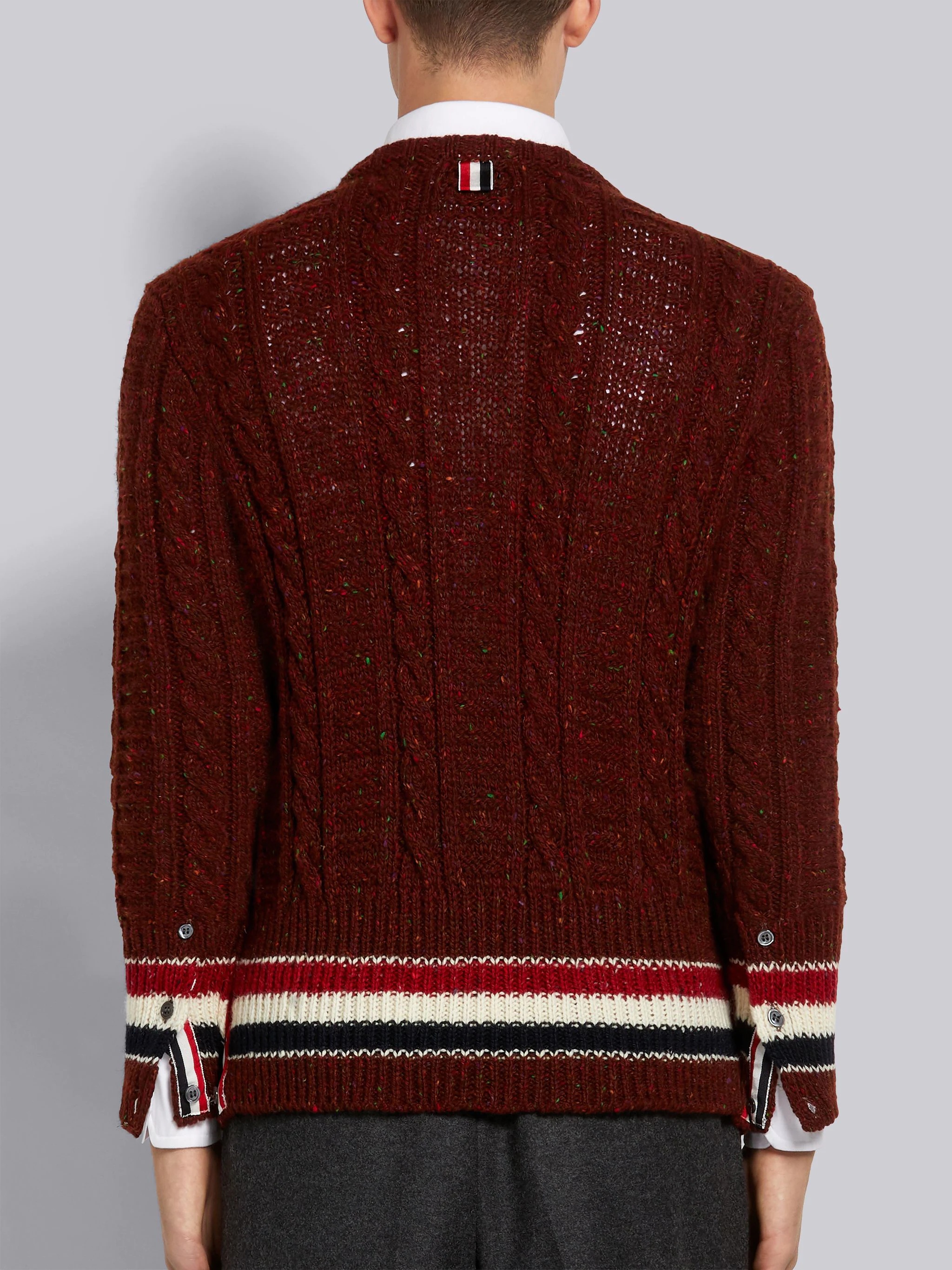 Dark Red Donegal Tweed Filey Stitch Stripe Detail Classic Crew Neck Pullover - 3