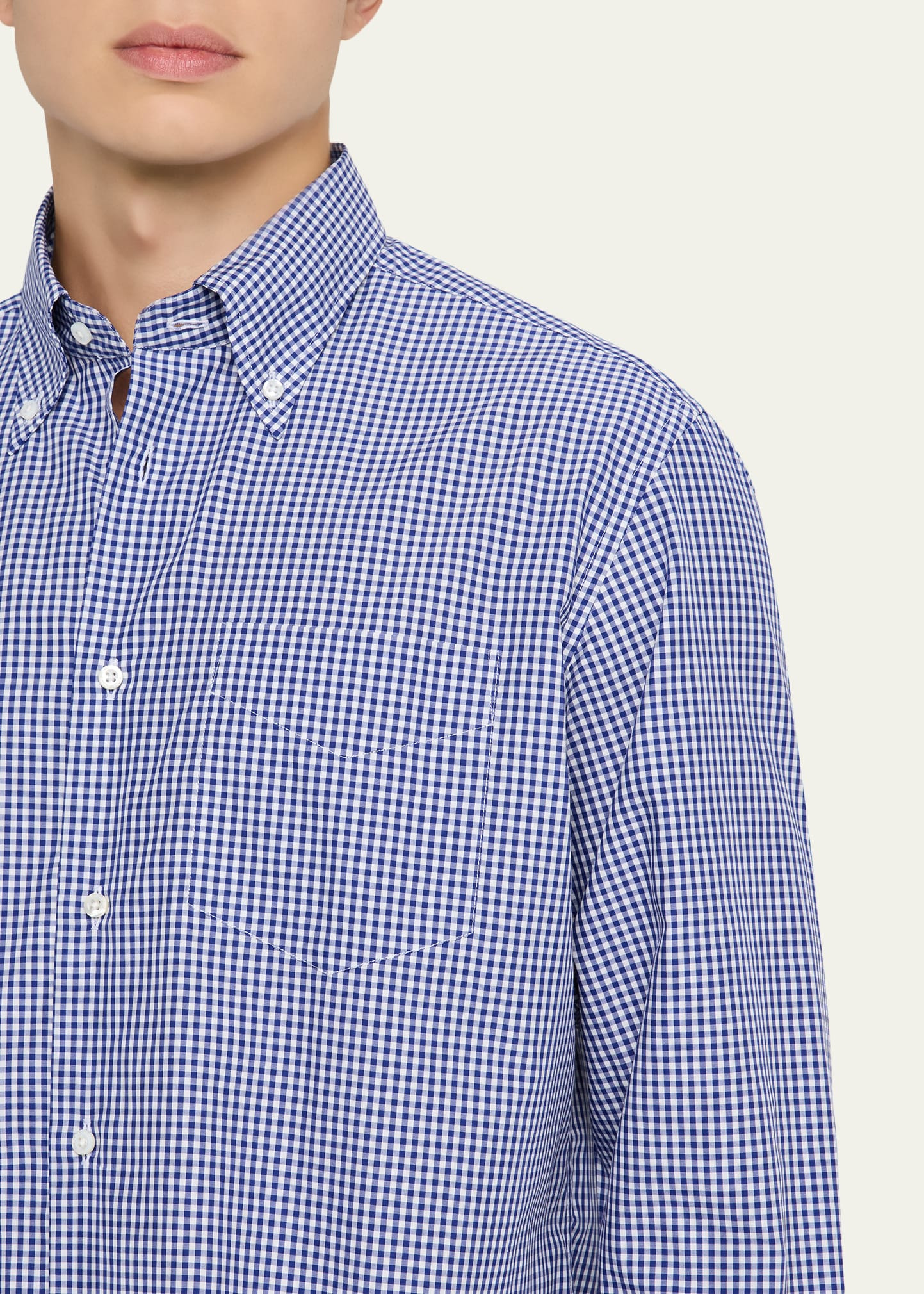 Men's Cotton Micro-Gingham Button-Down Shirt - 5