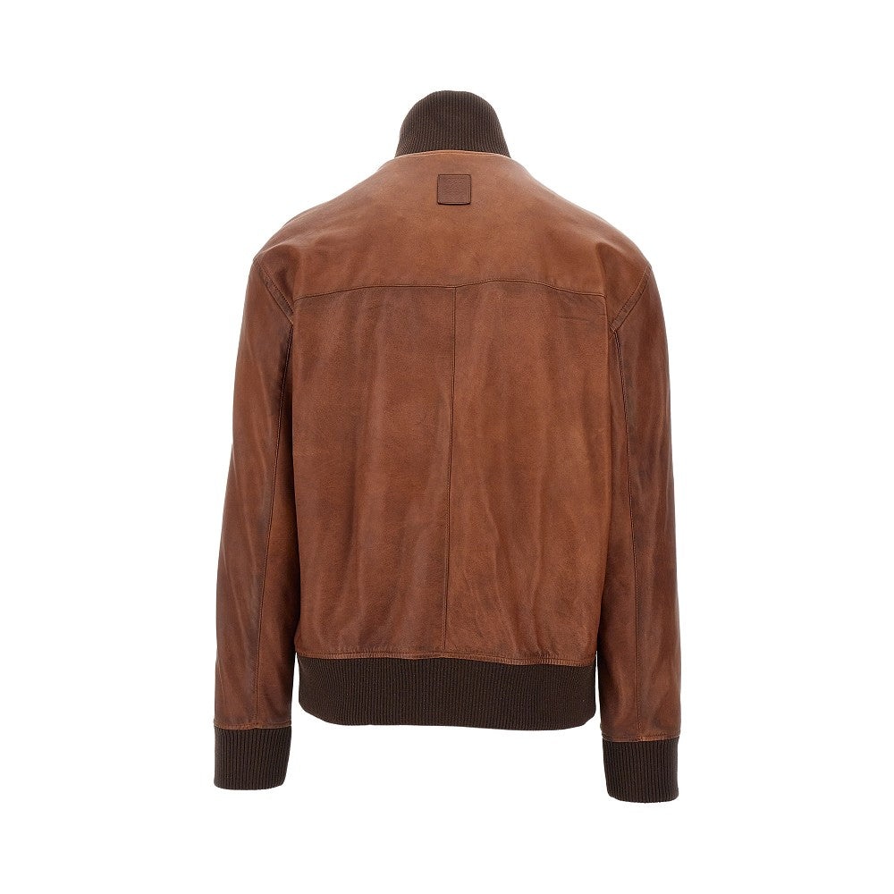 VINTAGE-EFFECT NAPPA LEATHER BOMBER JACKET - 3