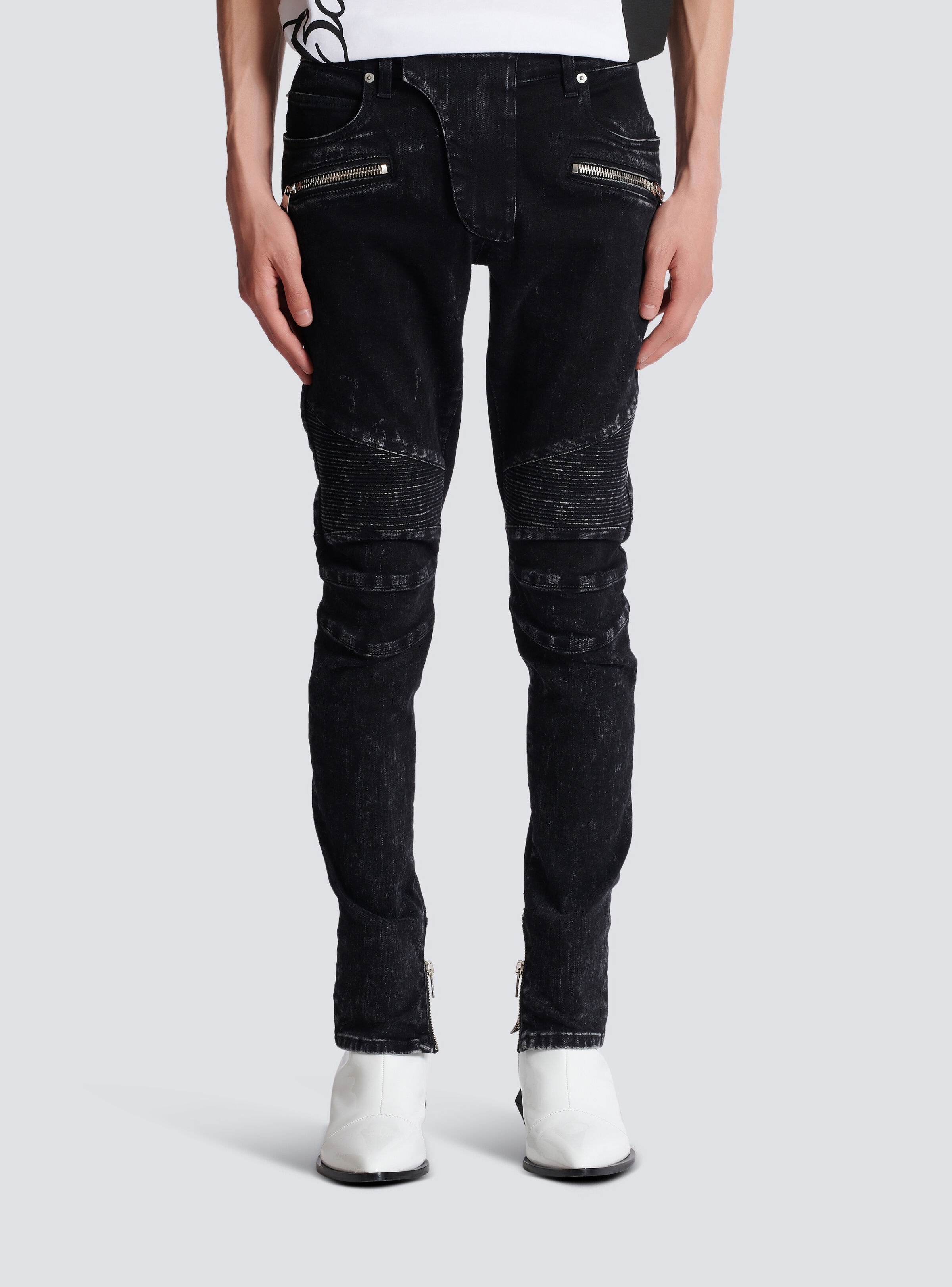 Slim-fit denim jeans with ribbed details - 5