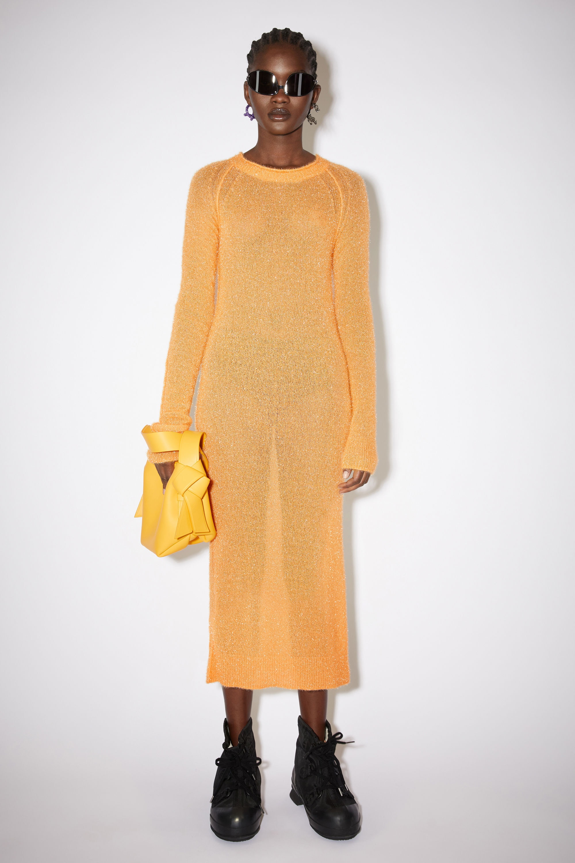Knitted crew neck dress - Apricot orange - 2