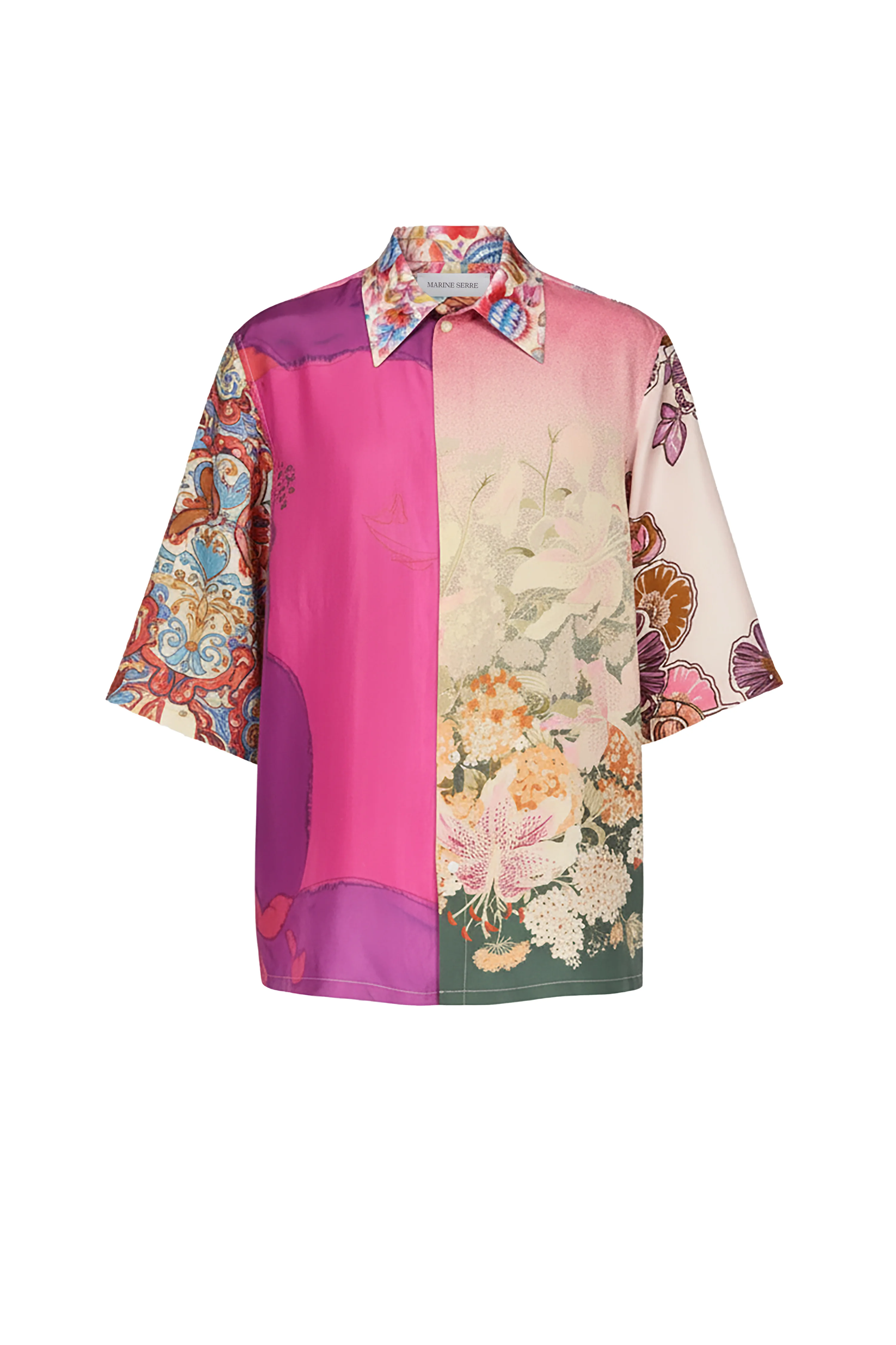 UPCYCLED SILK SCARVES LOOSE SS SHIRT - 1
