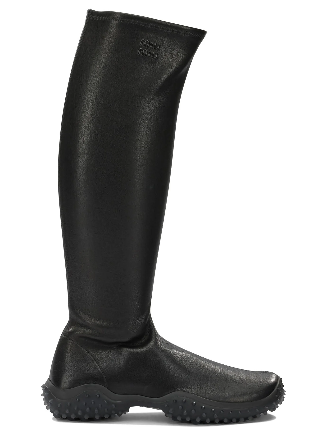 Miu Miu Knee-high Stretch Leather Boots Black - 1