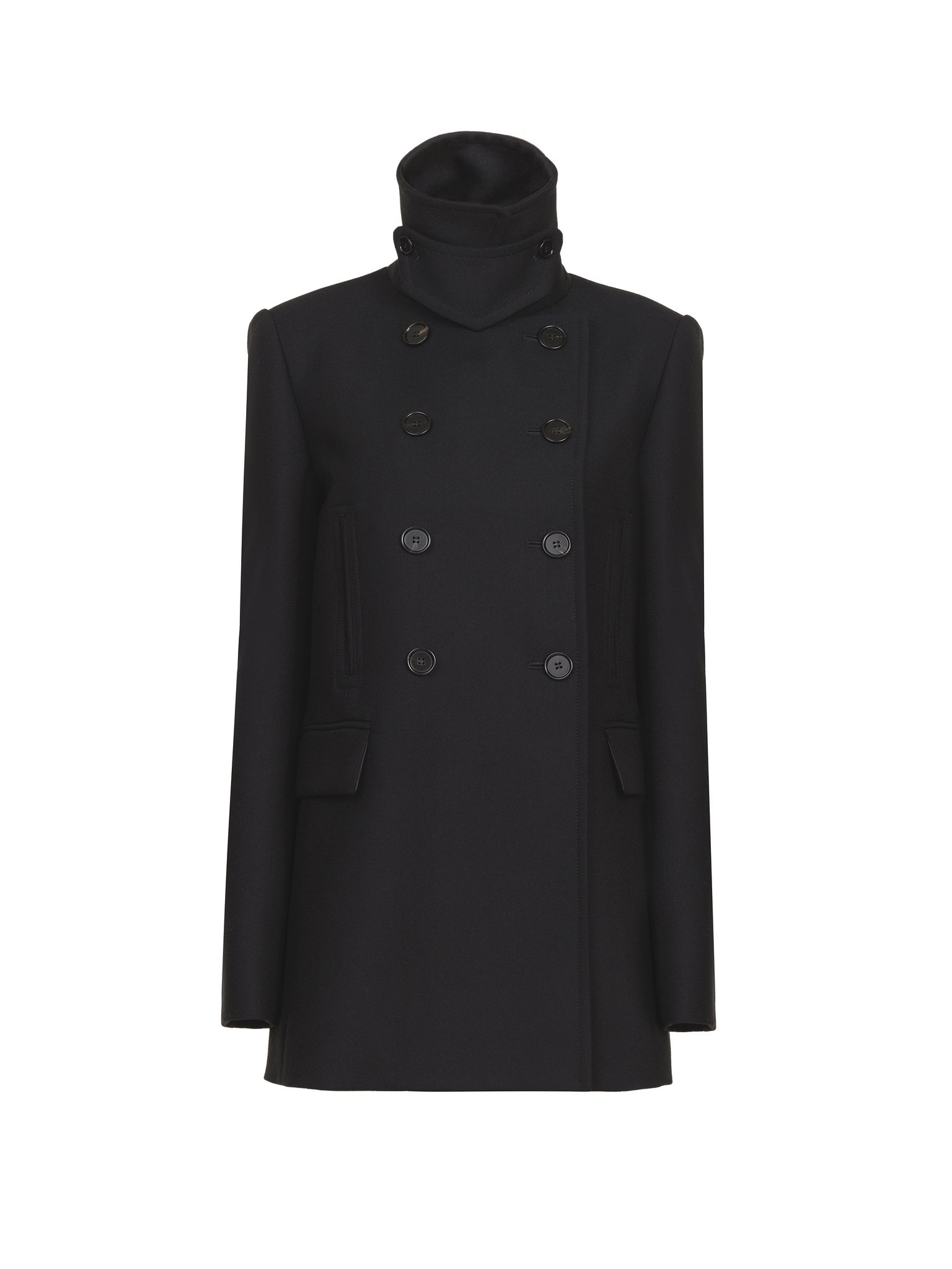 TAILORED PEA COAT IN WOOL GABARDINE - 1