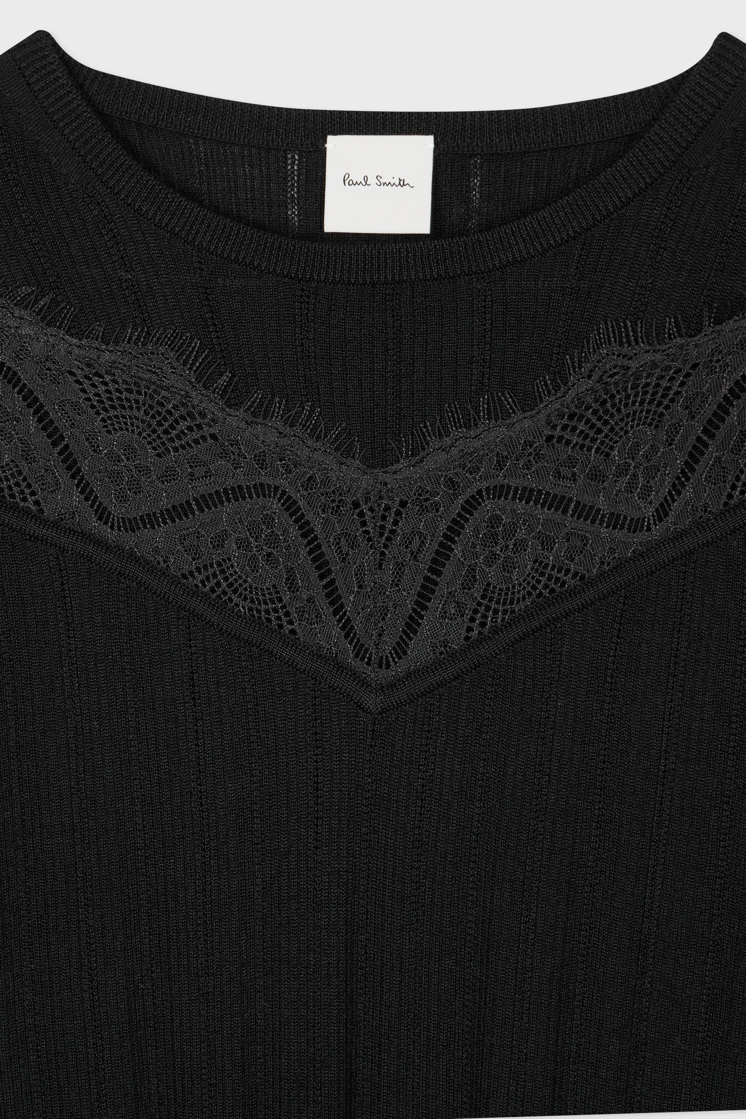 Women's Black Knitted Lace Trim Dress - 2