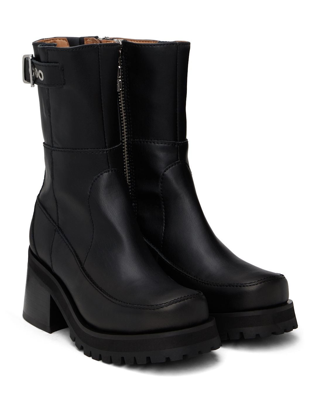 Black Feminine Buckle Platform Boots - 4