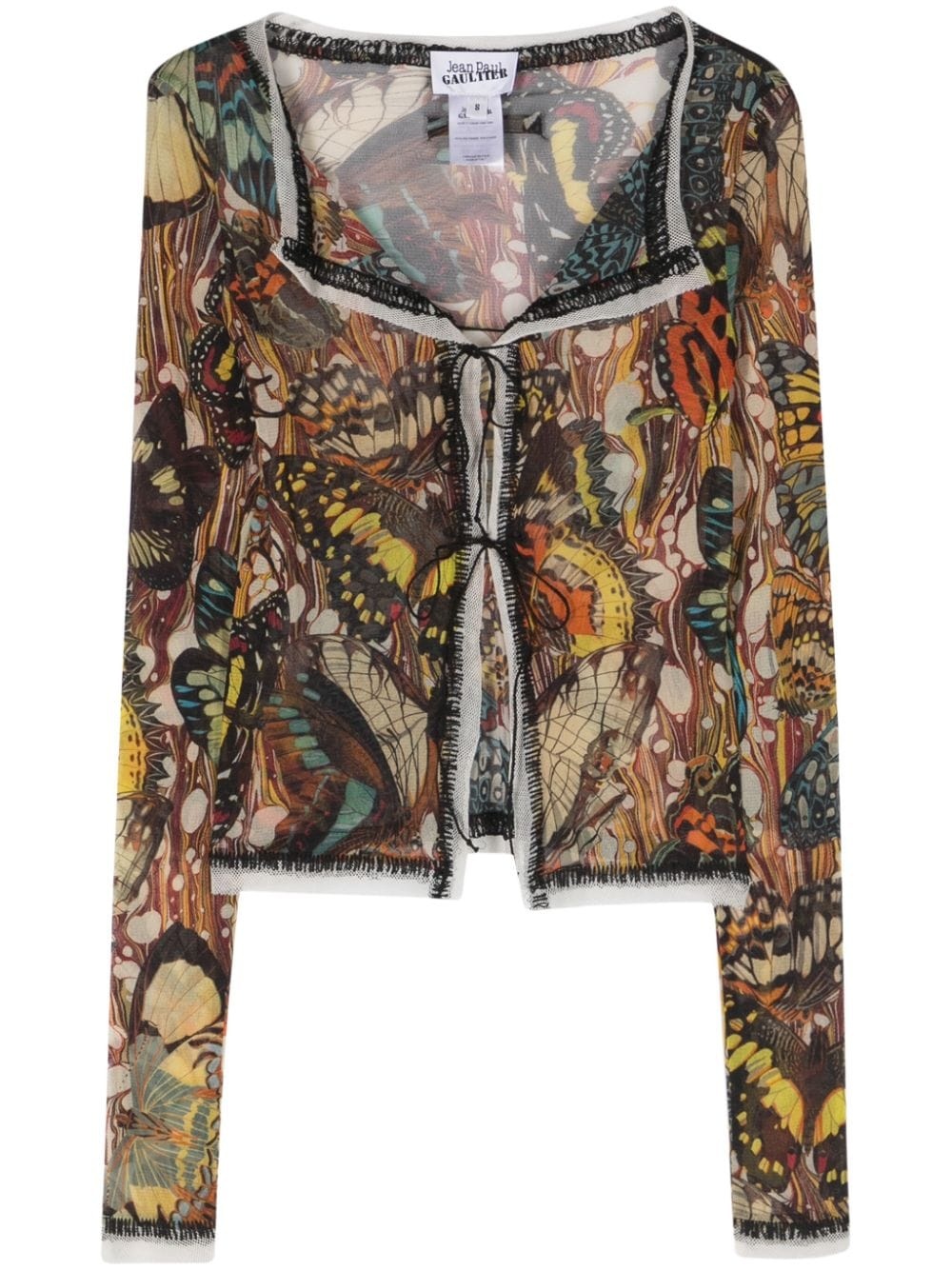 butterfly-print mesh cardigan - 1