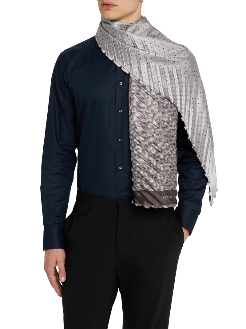Men's Geometric Reversible Silk Scarf - Chocolate 3
