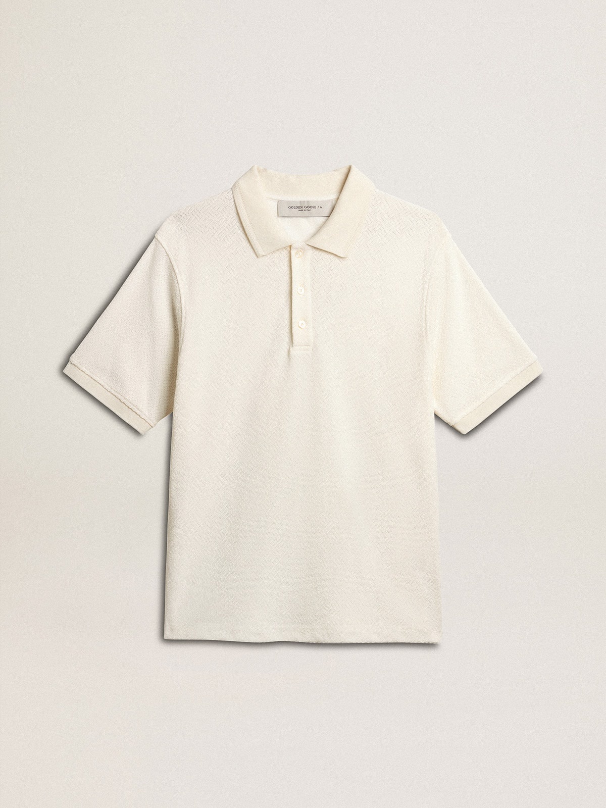 Men's polo shirt in white cotton with mother-of-pearl buttons - 1