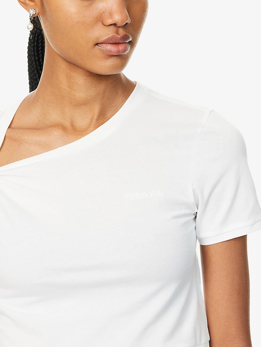 Gather Cropped Cotton-Blend Stretch-Jersey T-Shirt - 6