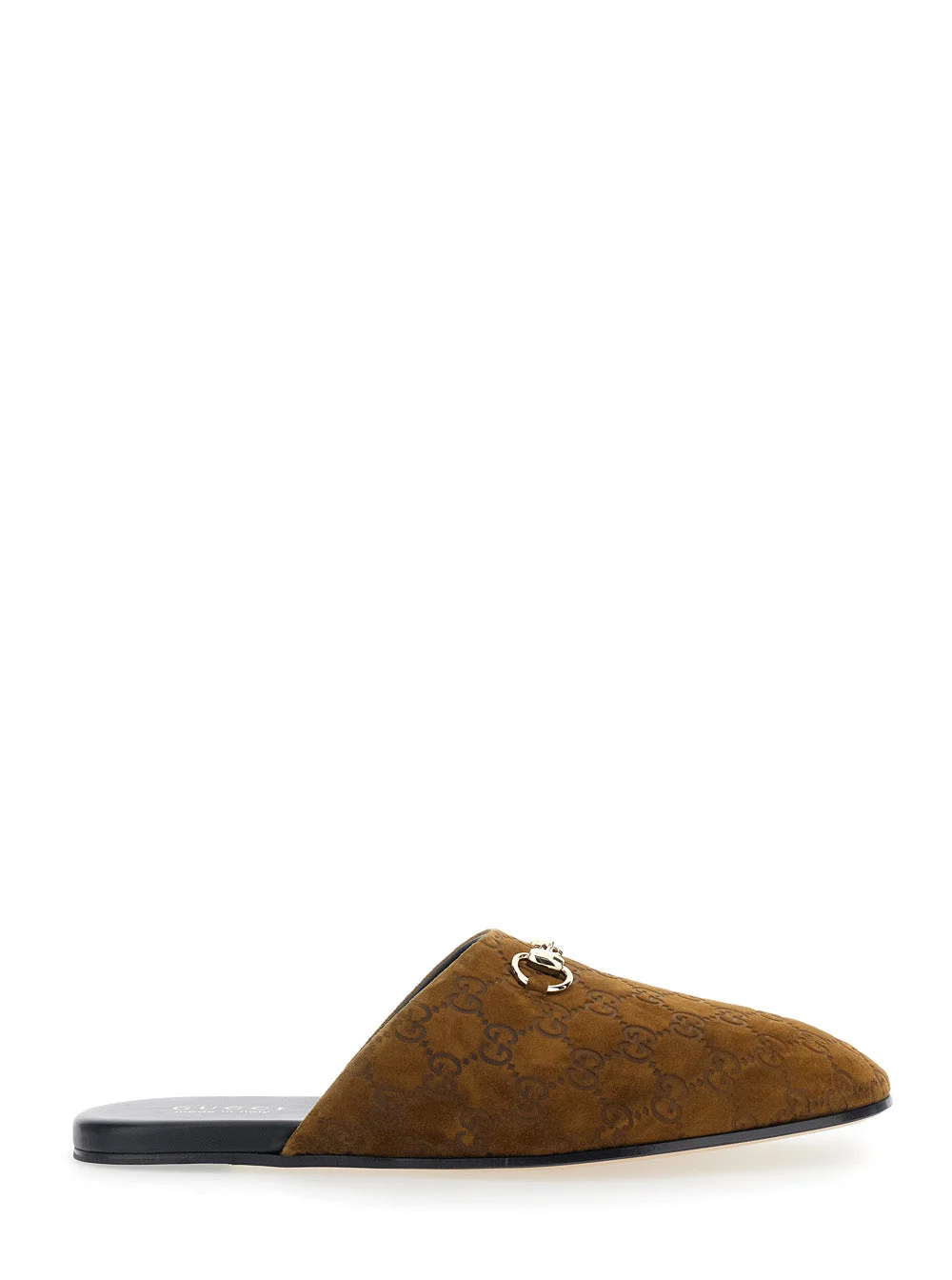 Gucci Men Brown Mule With Horsebit On The Front And All-Over Gg Motif In Suede Man - 1