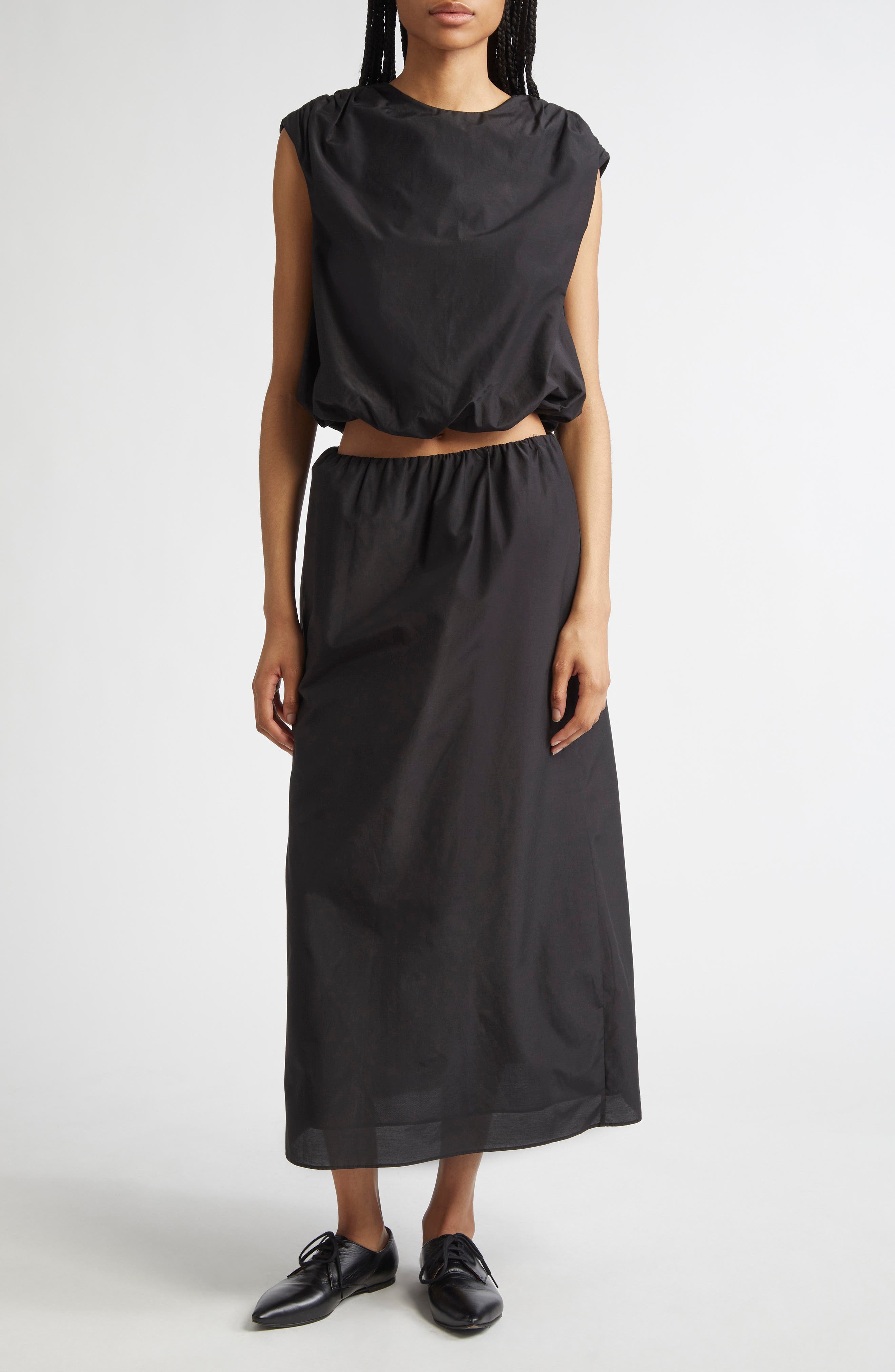LOULOU DE SAISON Cosma Cotton & Silk Voile Crop Top in Black at Nordstrom - 2