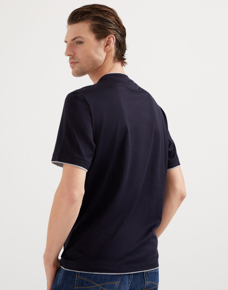 Brunello Cucinelli Silk and cotton lightweight jersey crew neck T-shirt with faux-layering outlook