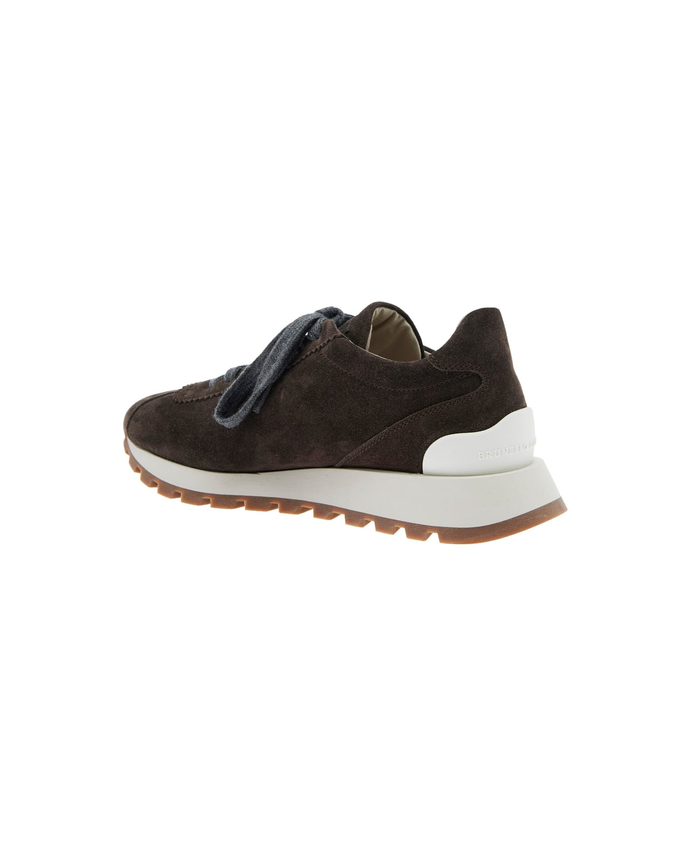 Brown Low Top Sneakers With Monil Detail On The Side And Embossed Logo Lettering On The Rear In Leat - 3