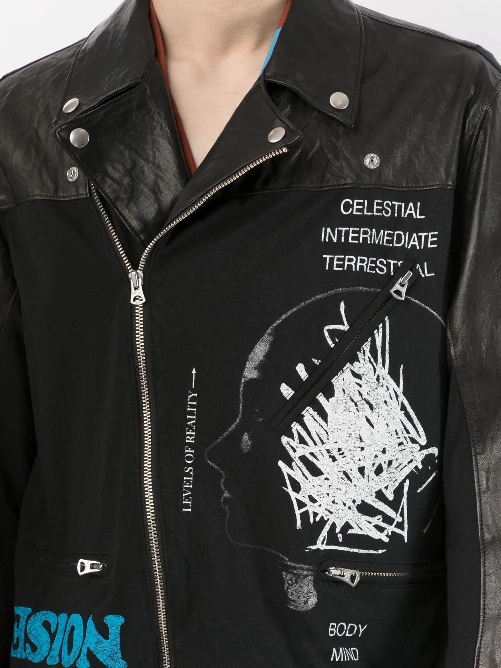 graphic-print leather biker jacket - 5